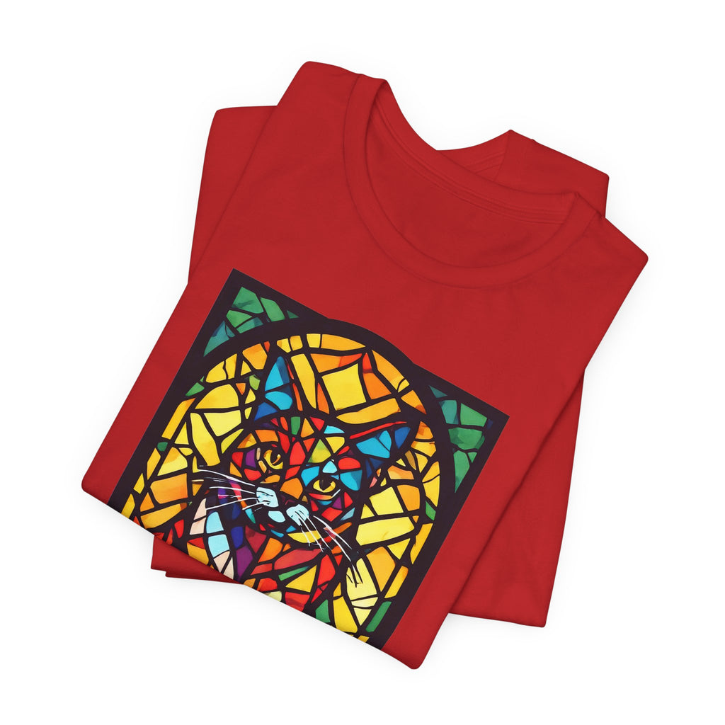 Stained Glass Cat T‑Shirt — Colorful Mosaic Feline Tee