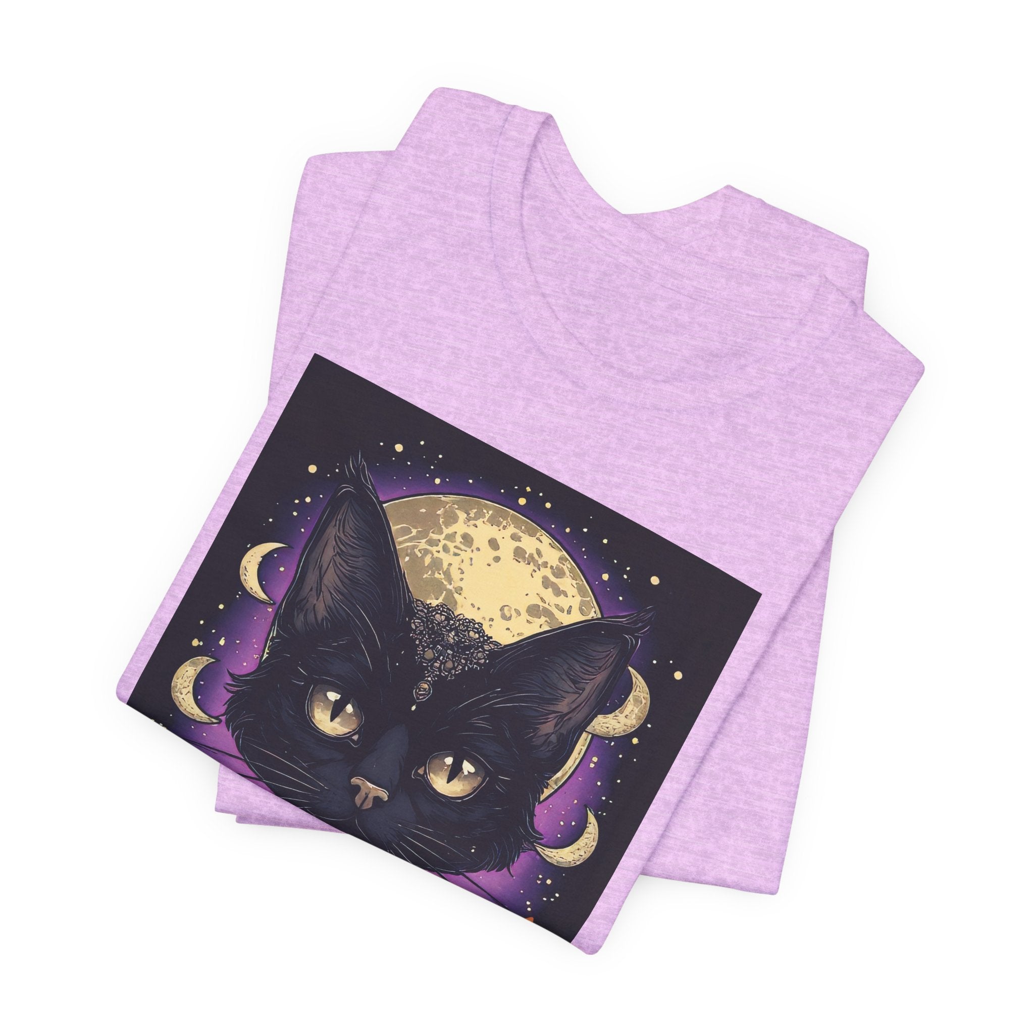 Mystic Black Cat Tee — Moon, Candles & Crescent Phases Graphic T-Shirt