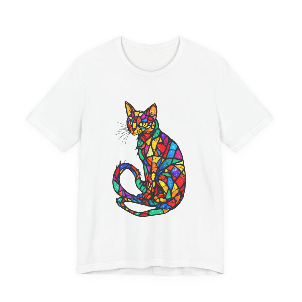 Stained Glass Cat T-Shirt — Colorful Mosaic Feline Tee