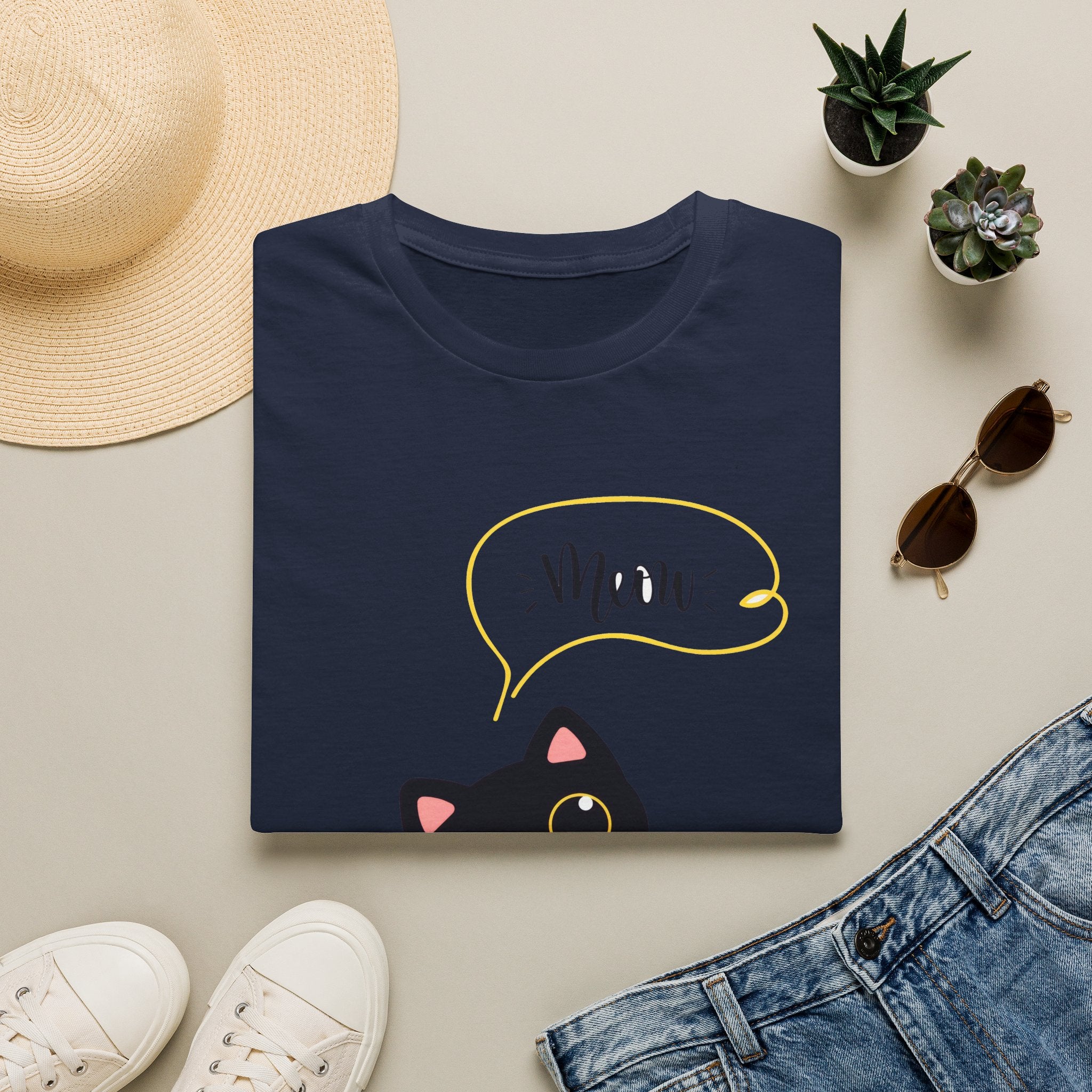 Meow Black Cat Tee — Cute Cat Graphic T-Shirt
