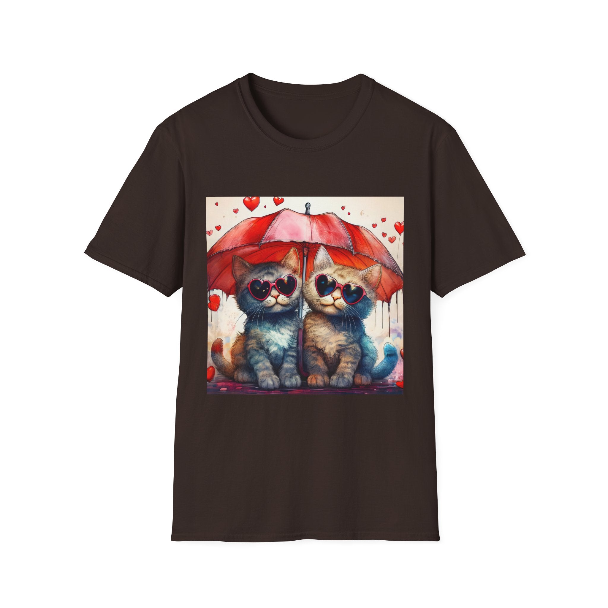 Cat Love T-Shirt — Kittens with Heart Sunglasses Under Red Umbrella