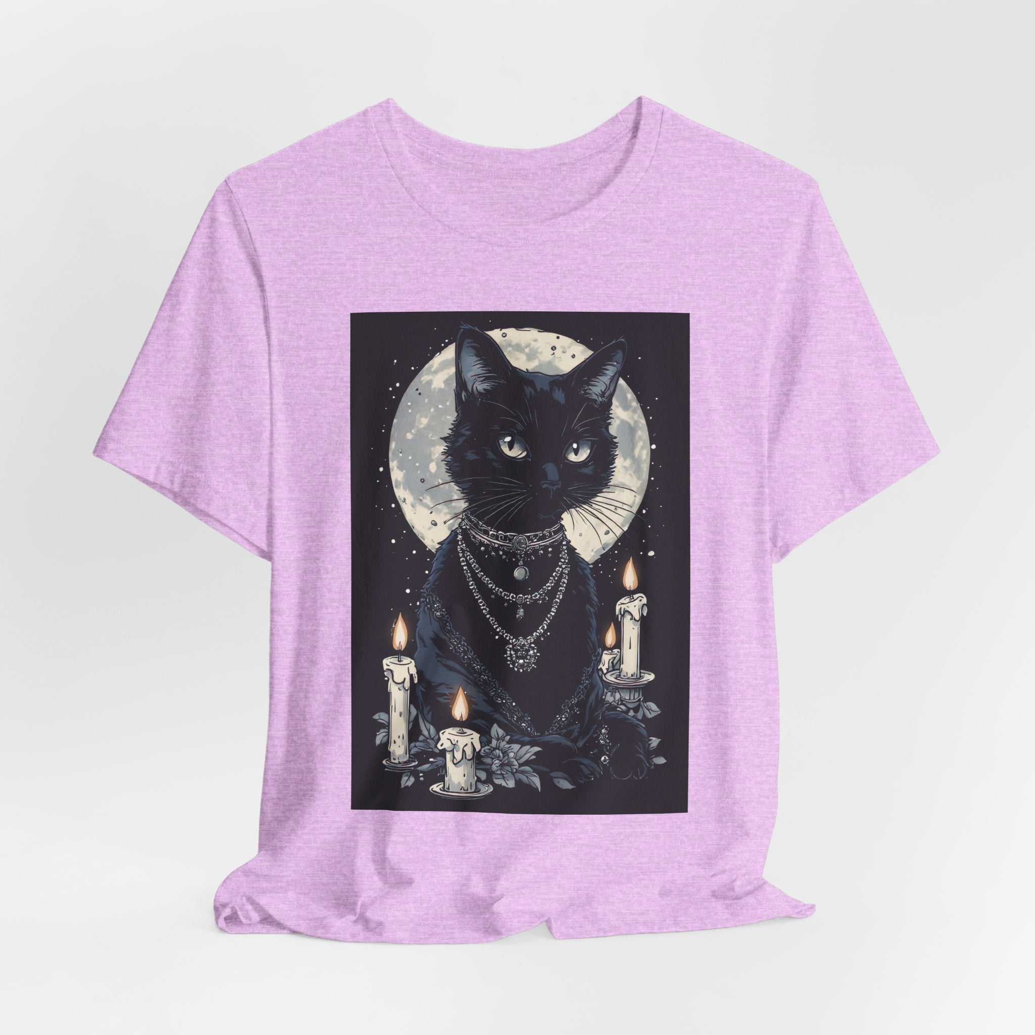 Mystic Moon Black Cat Tee — Gothic Cat T-Shirt with Candles & Crescent Moon
