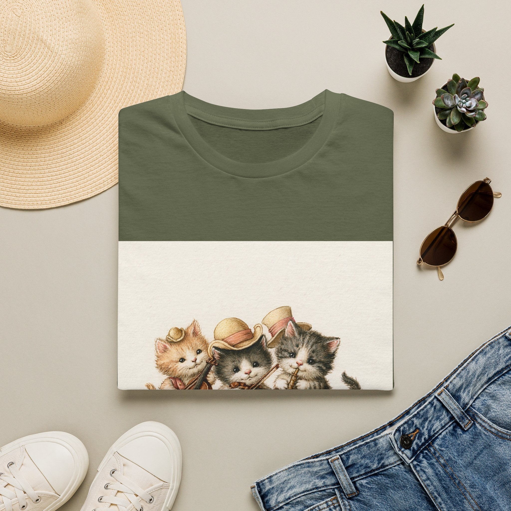 Cute Coffee Cats T‑Shirt — Wide‑Eyed Black & Ginger Kittens Graphic Tee
