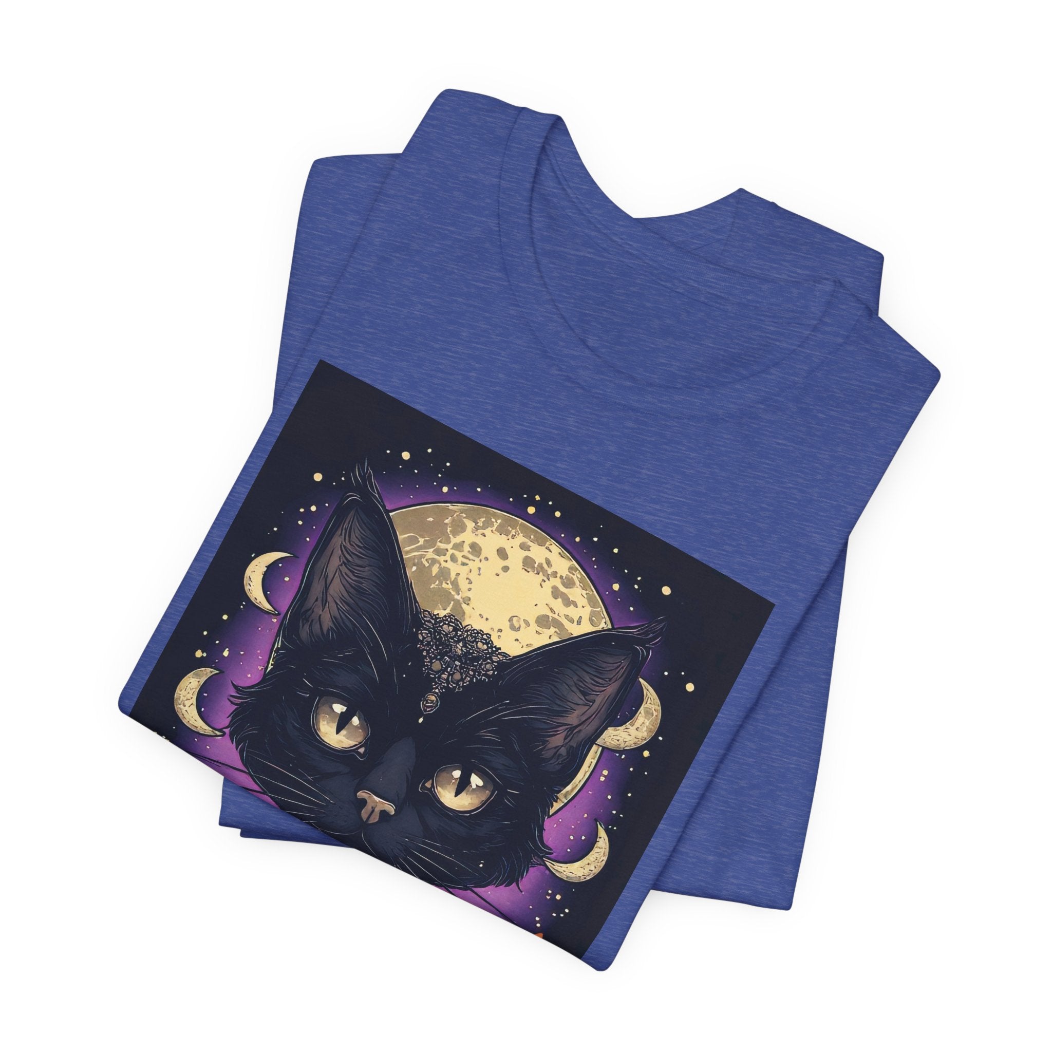 Mystic Black Cat Tee — Moon, Candles & Crescent Phases Graphic T-Shirt