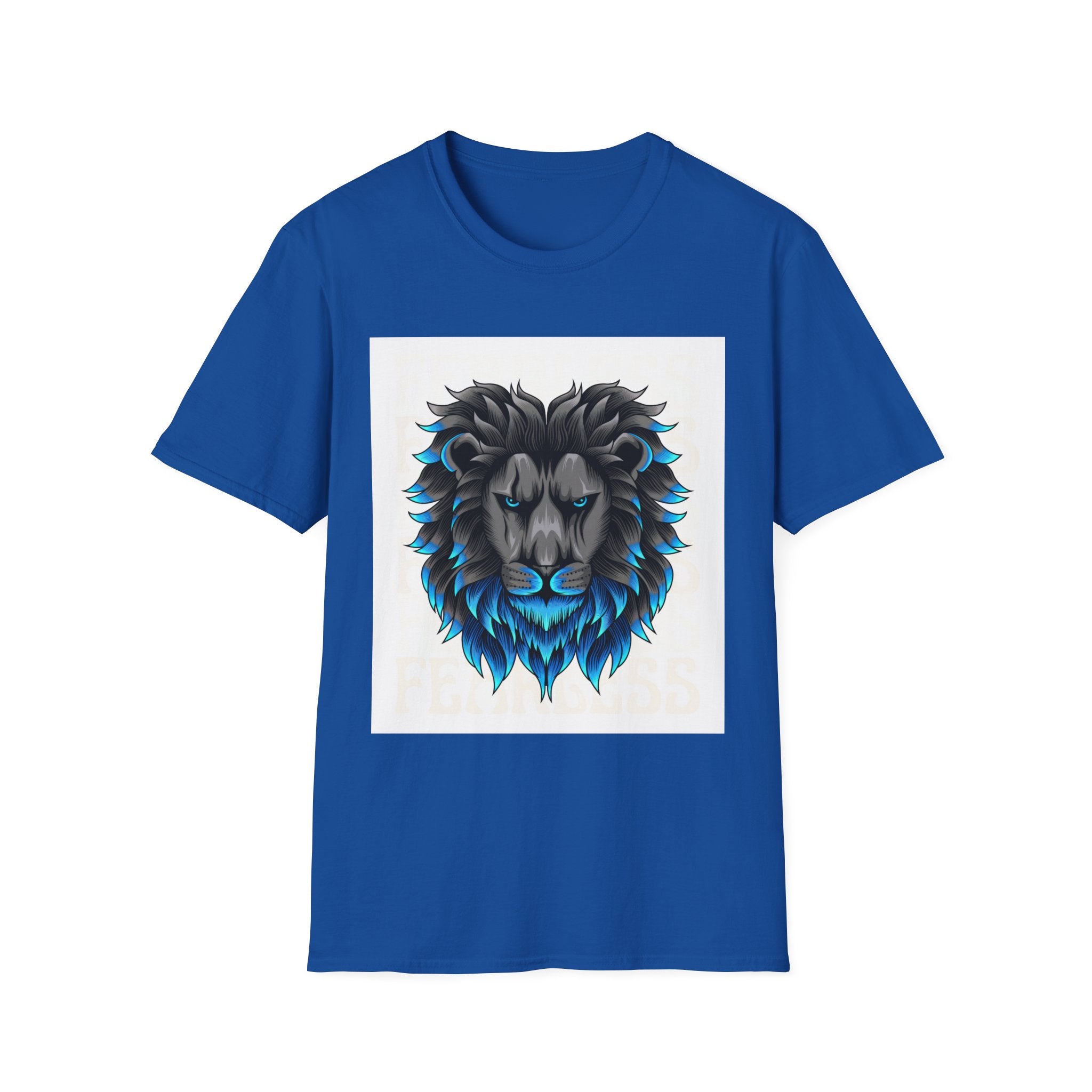 Lion Head T-Shirt — Bold Black & Blue Graphic Tee