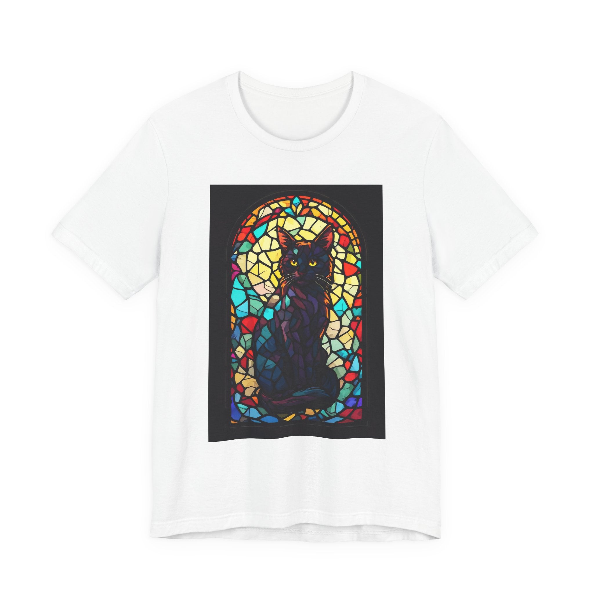 Stained Glass Black Cat T‑Shirt — Gothic Cat Art Tee