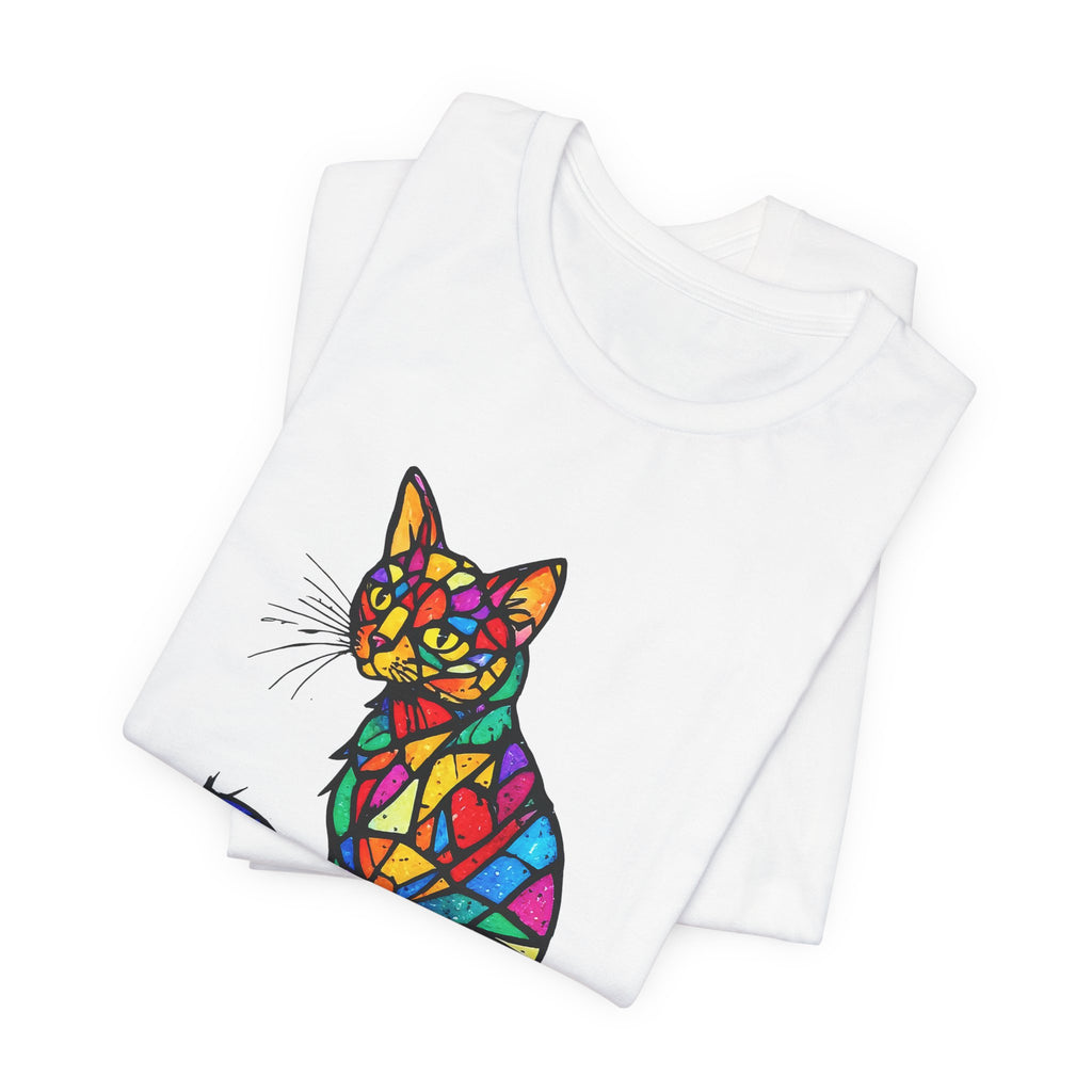 Stained Glass Cat T-Shirt — Colorful Mosaic Feline Tee