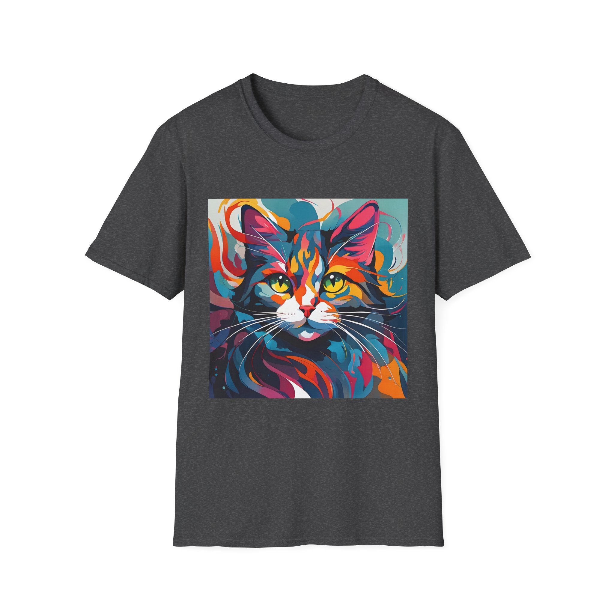 Colorful Cat Portrait T-Shirt — Vibrant Abstract Kitty Tee