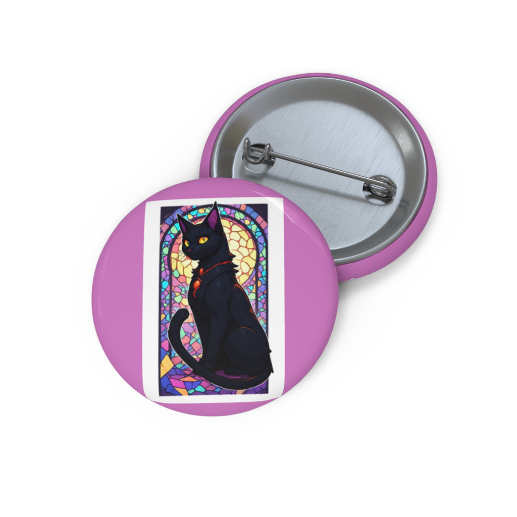 Pin Button — Black Cat Stained Glass Design