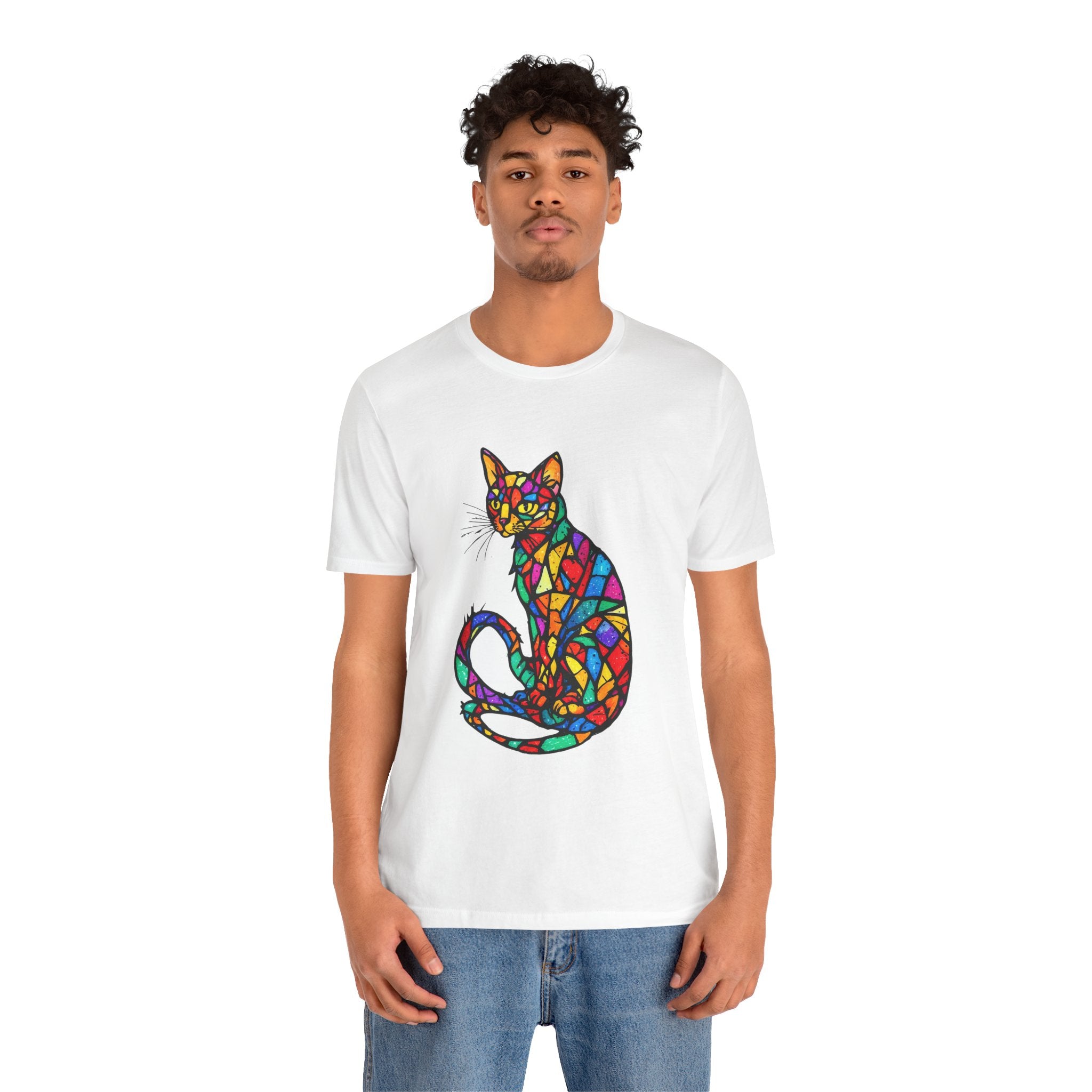 Stained Glass Cat T-Shirt — Colorful Mosaic Feline Tee