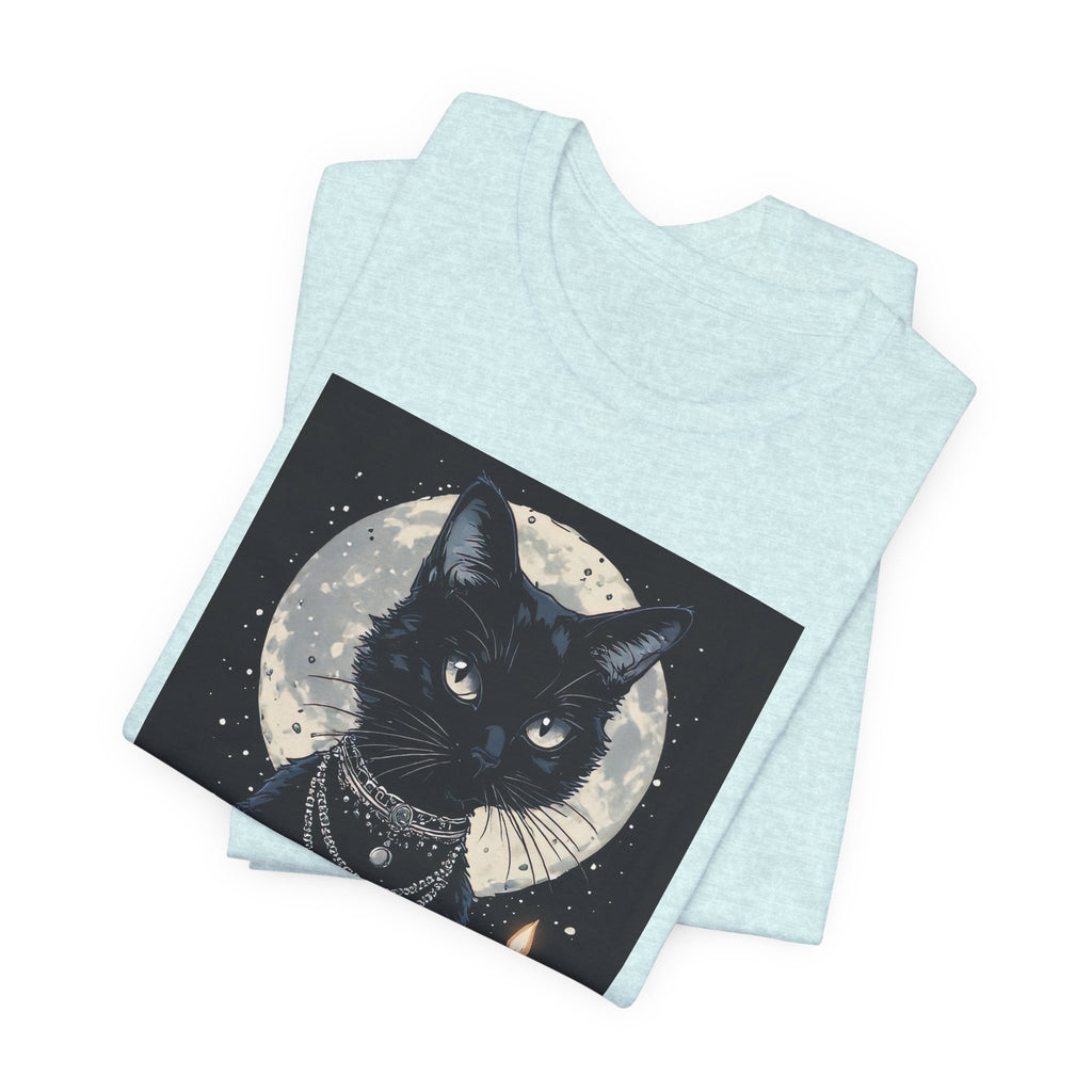 Mystic Moon Black Cat Tee — Gothic Cat T-Shirt with Candles & Crescent Moon