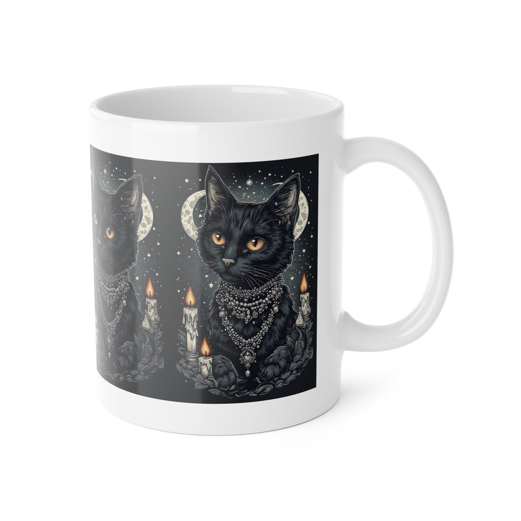 Mystic Black Cat Mug — Witchy Moon & Candle Ceramic Coffee Cup (11oz)