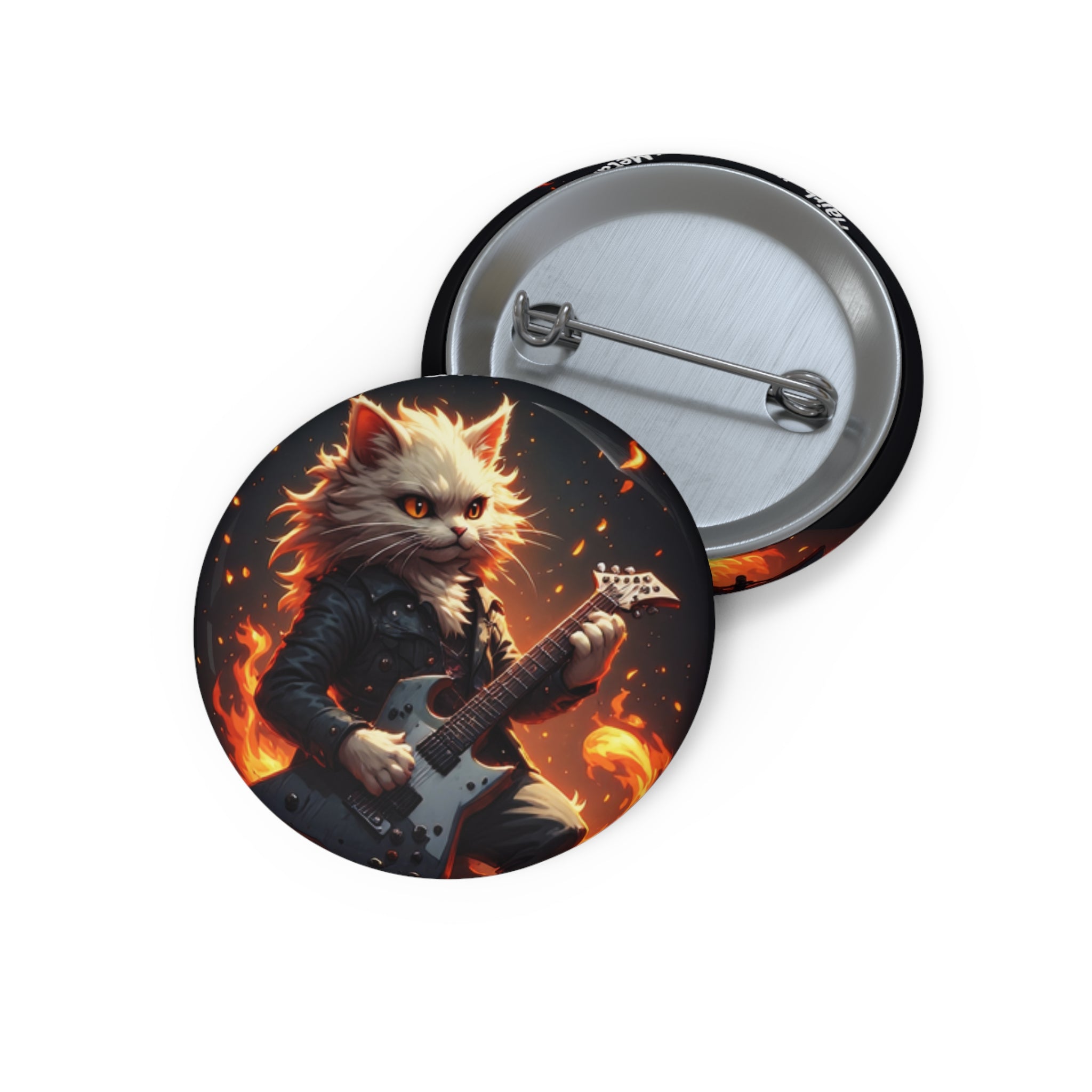 Rock Cat Guitar Pin Button — Enamel-Style Musician Badge