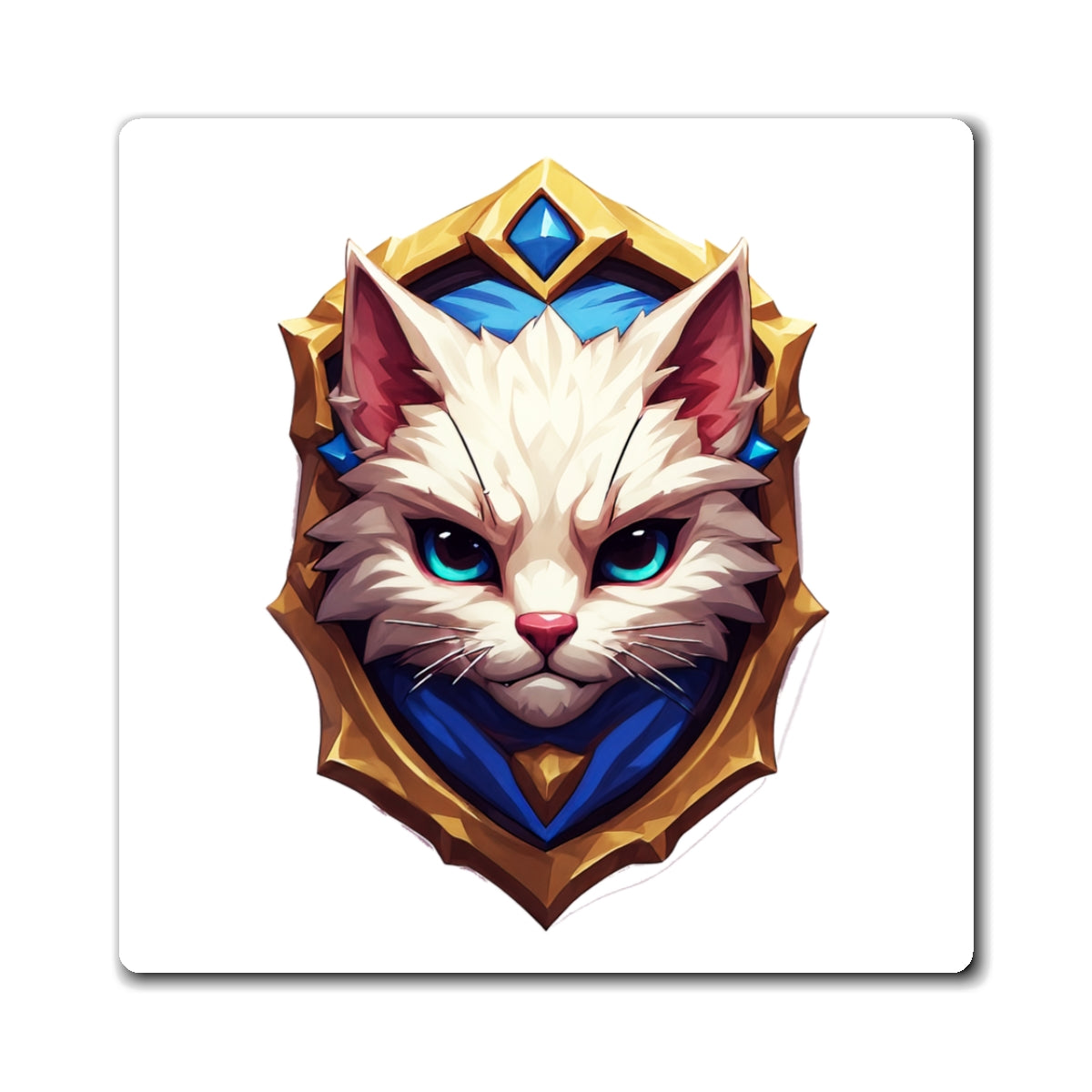 Regal White Cat Magnet — Fantasy Crest Fridge Magnet