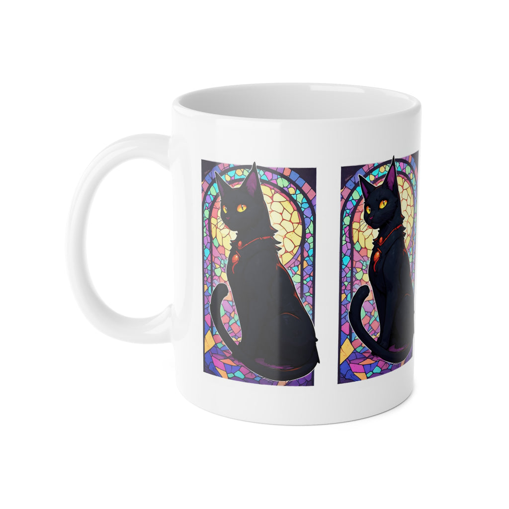 Black Cat Stained Glass Ceramic Mug — 11oz Gothic Cat Coffee Cup
