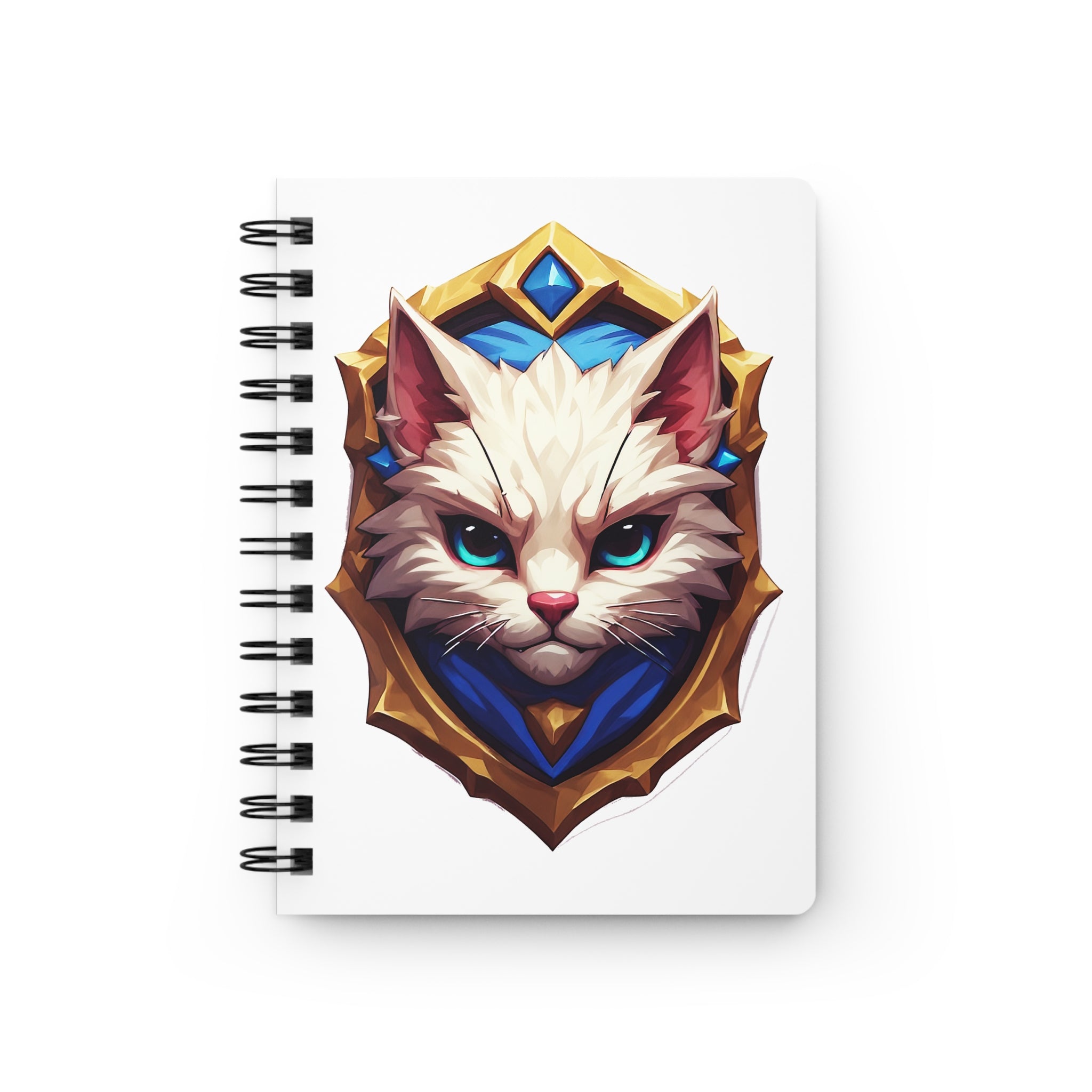 Cat Crest Spiral Journal — Fantasy White Cat Notebook for Gamers & Pet Lovers