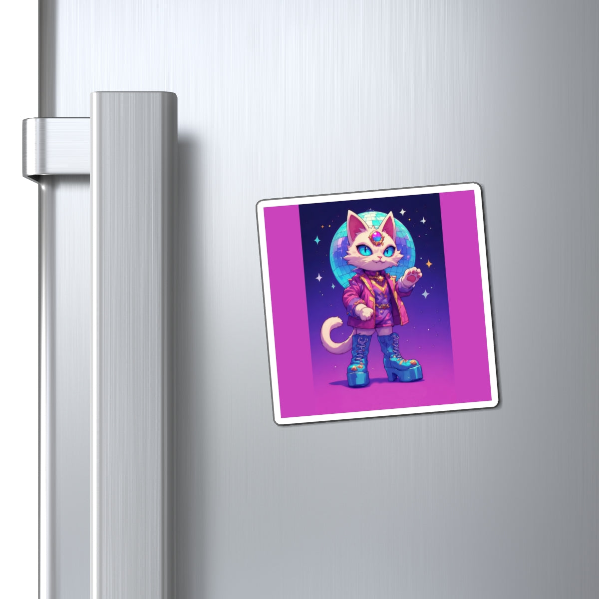 Disco Cat Magnet — Retro Rainbow Kitty Refrigerator Sticker