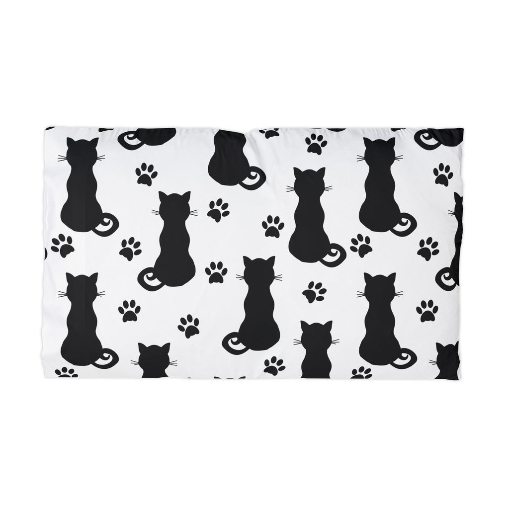 Black Cat Silhouette Microfiber Pillowcase — Cute Paw Print Decorative Pillowcase for Cat Lovers
