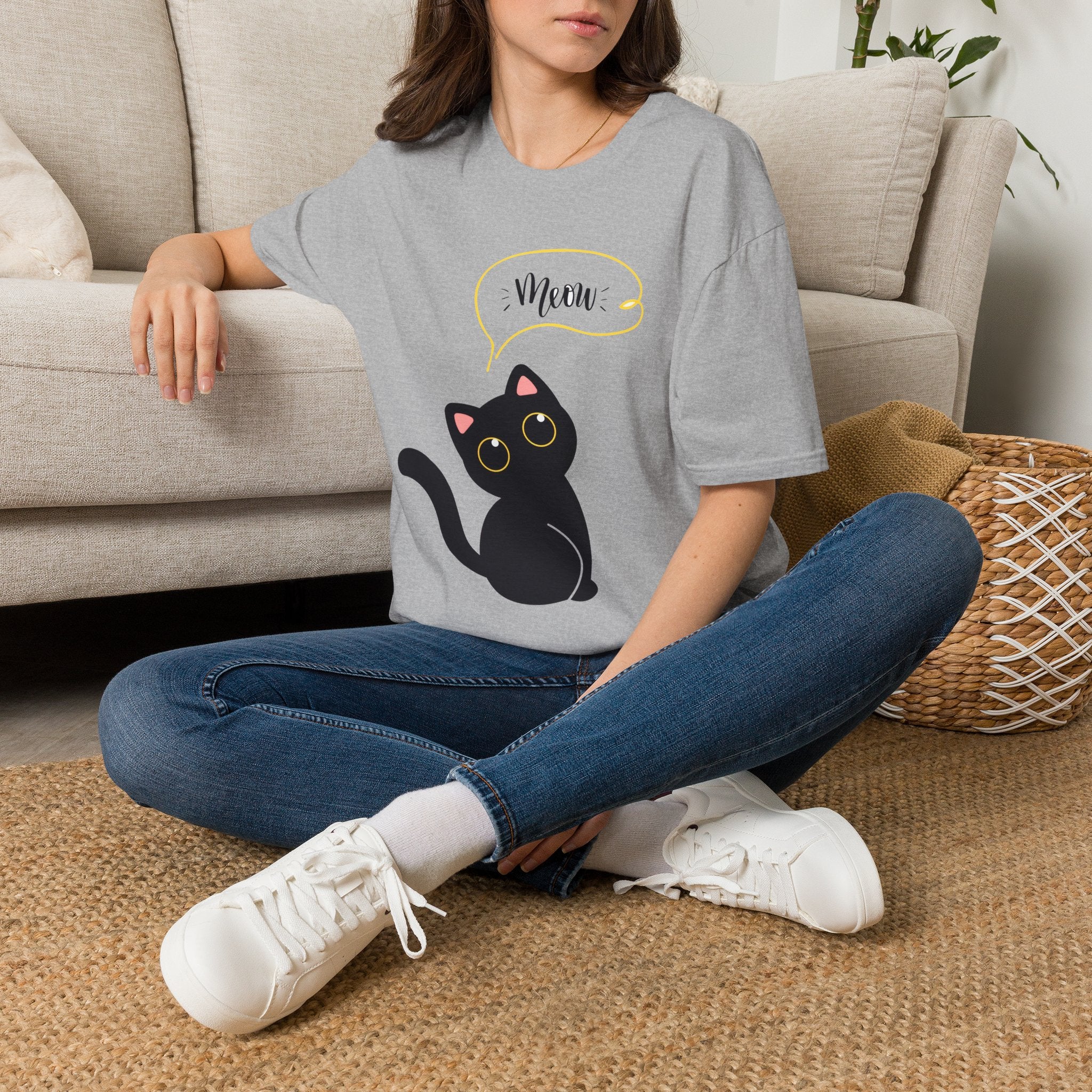 Meow Black Cat Tee — Cute Cat Graphic T-Shirt