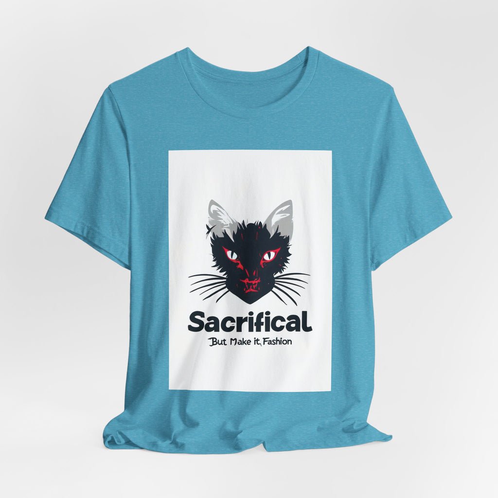 Sacrificial Cat T-Shirt — Red-Eyed Black Cat "Sacrificial" Graphic Tee