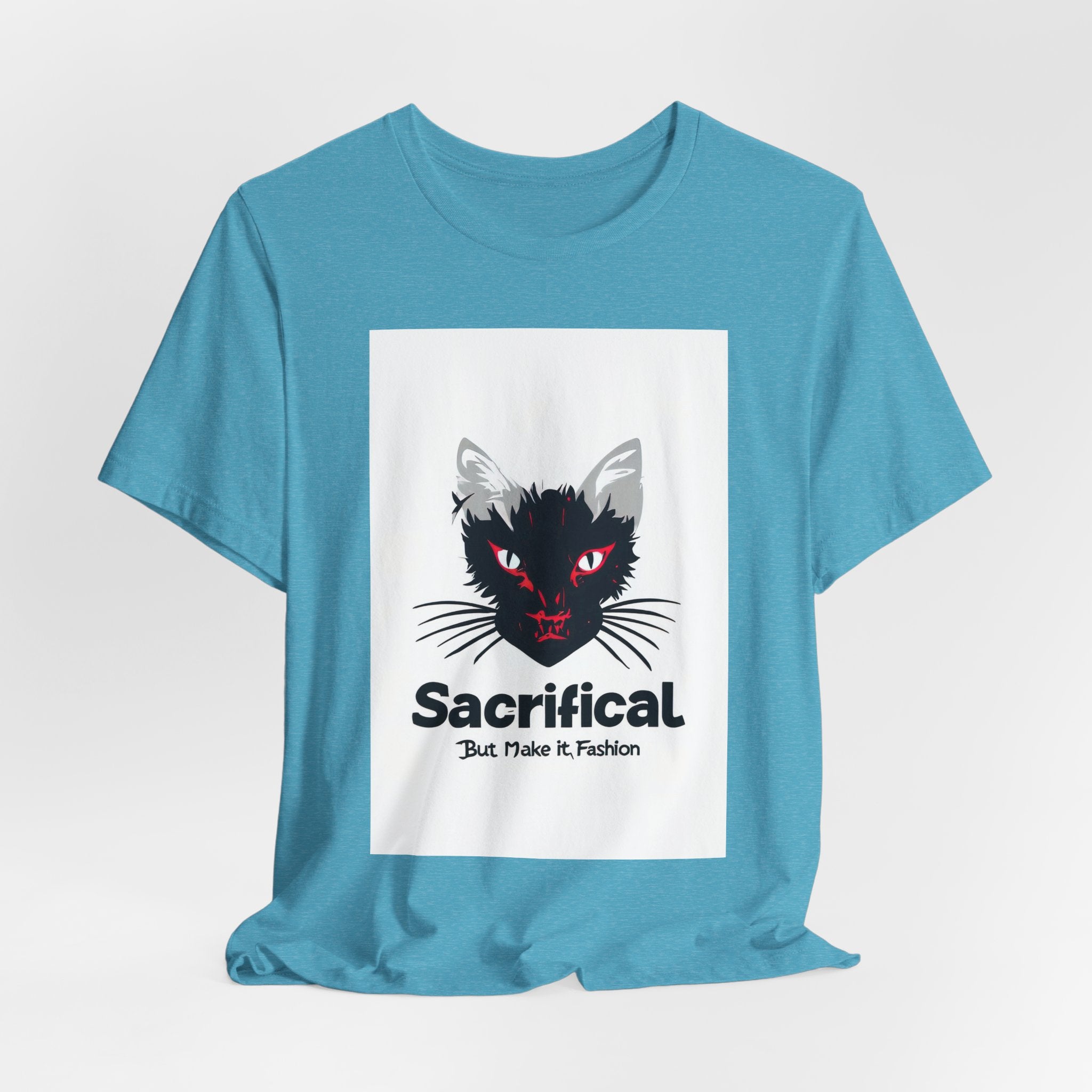 Sacrificial Cat T-Shirt — Red-Eyed Black Cat "Sacrificial" Graphic Tee