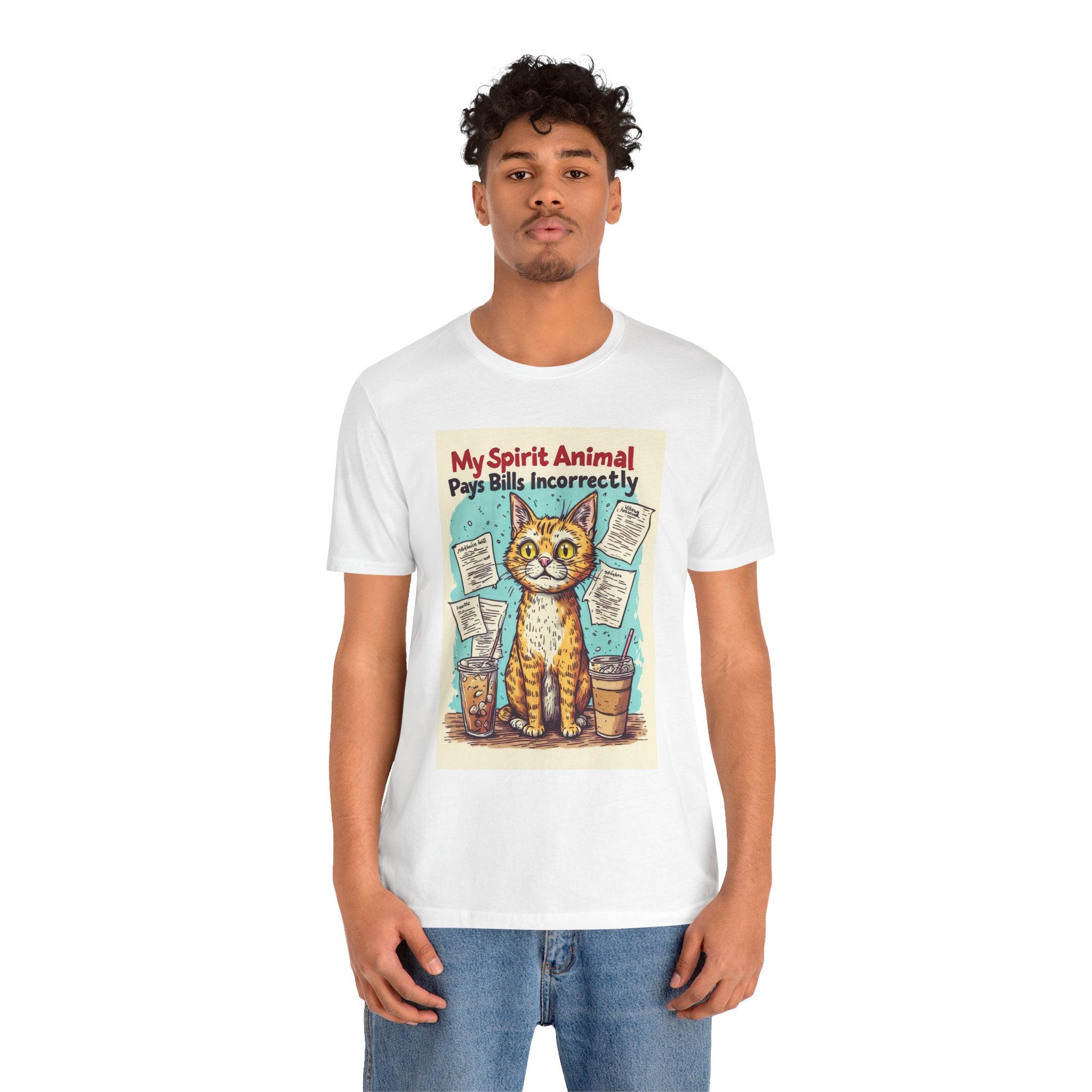 Cat T-Shirt — "My Spirit Animal Pays Bills Incorrectly" Funny Cat Graphic Tee