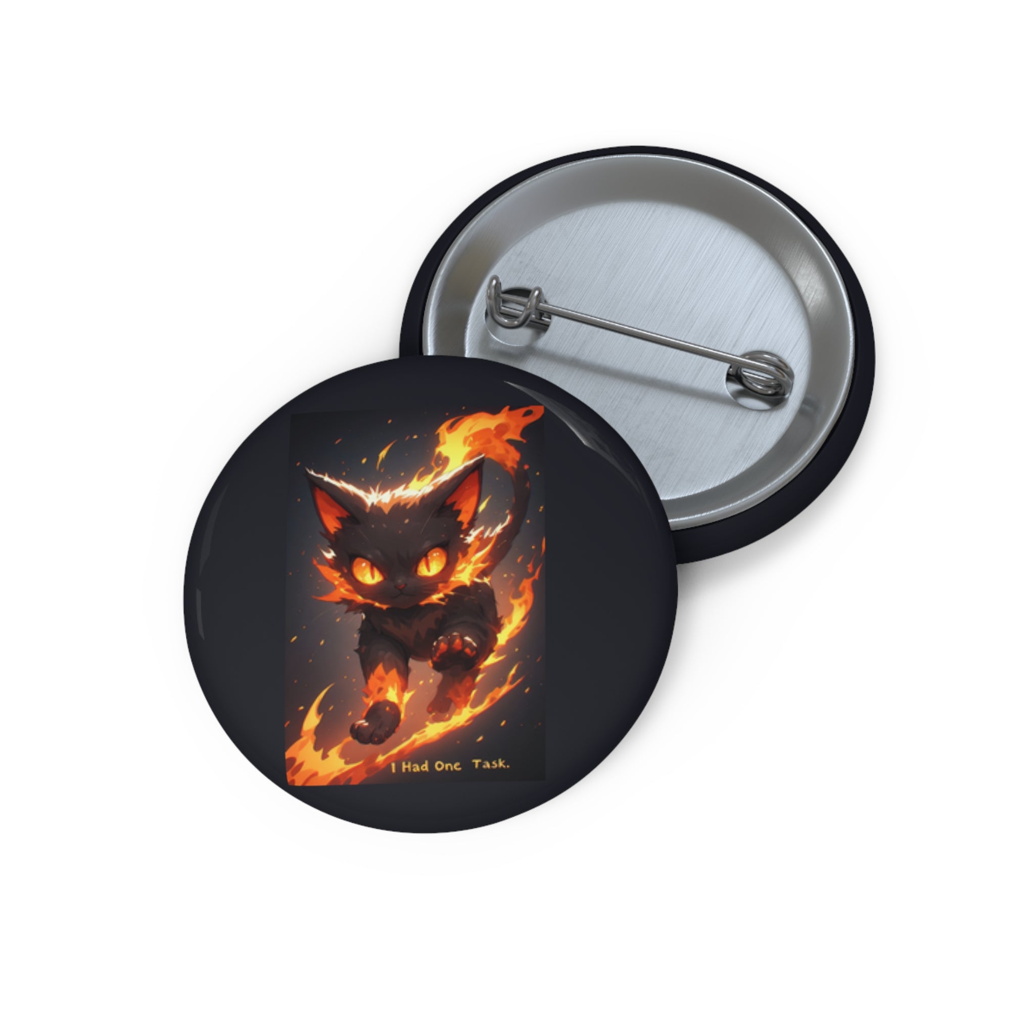 Fiery Cat Pin Button – Cute Flame Kitty Enamel-Style Badge