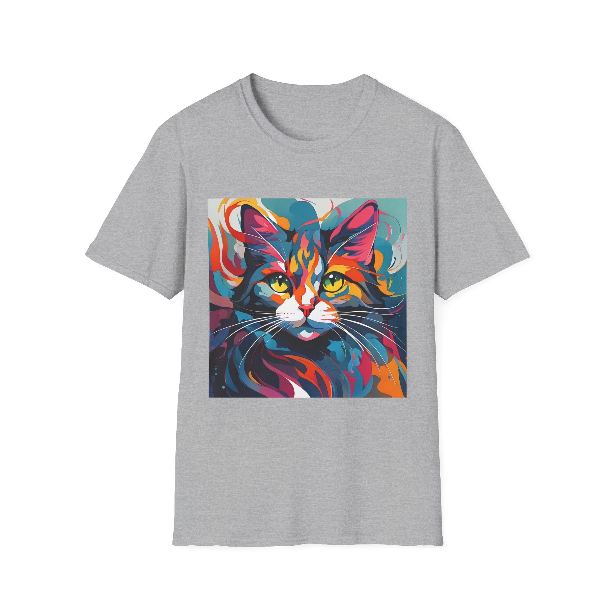 Colorful Cat Portrait T-Shirt — Vibrant Abstract Kitty Tee