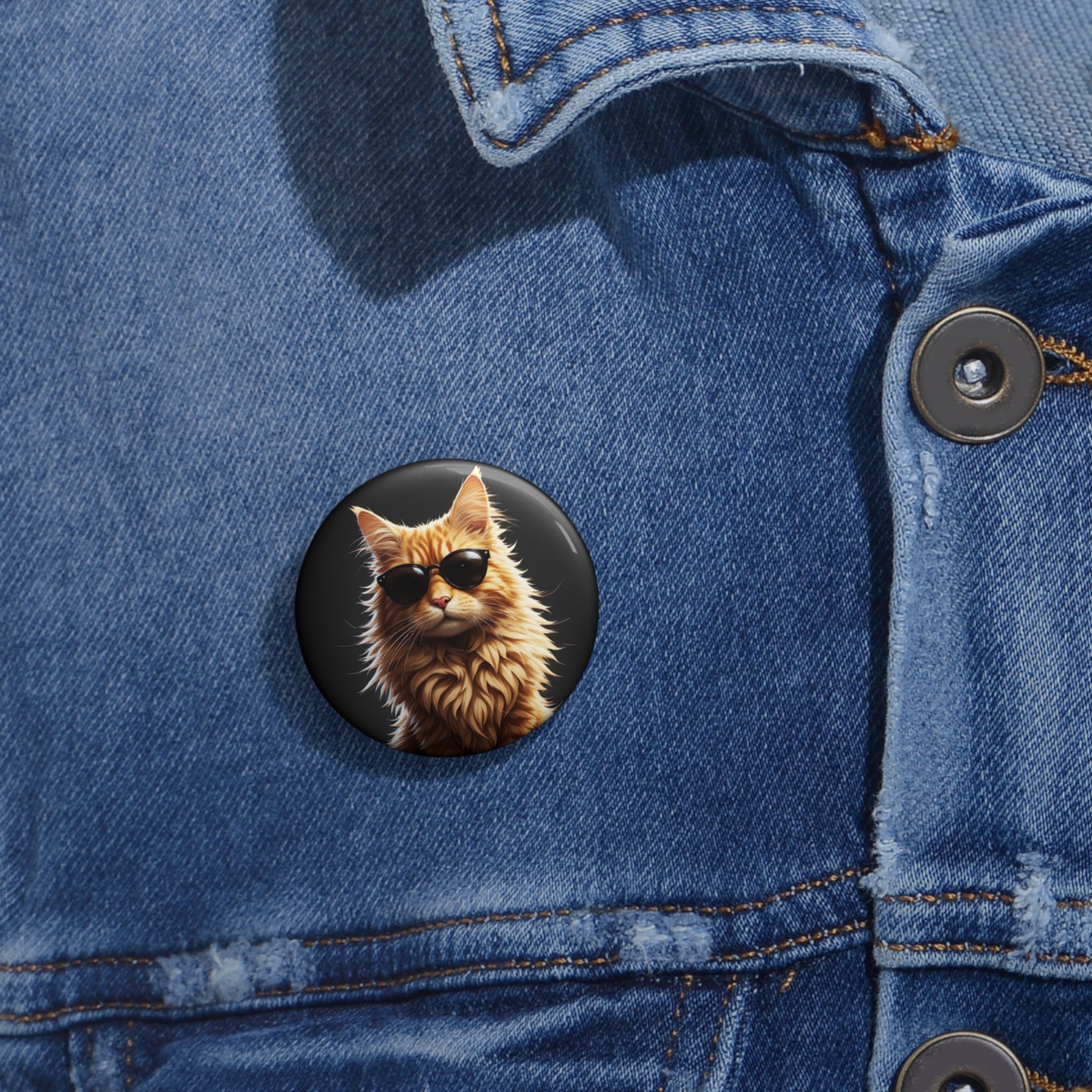 Cool Cat Pin Button — Sunglasses Kitty Round Button Badge