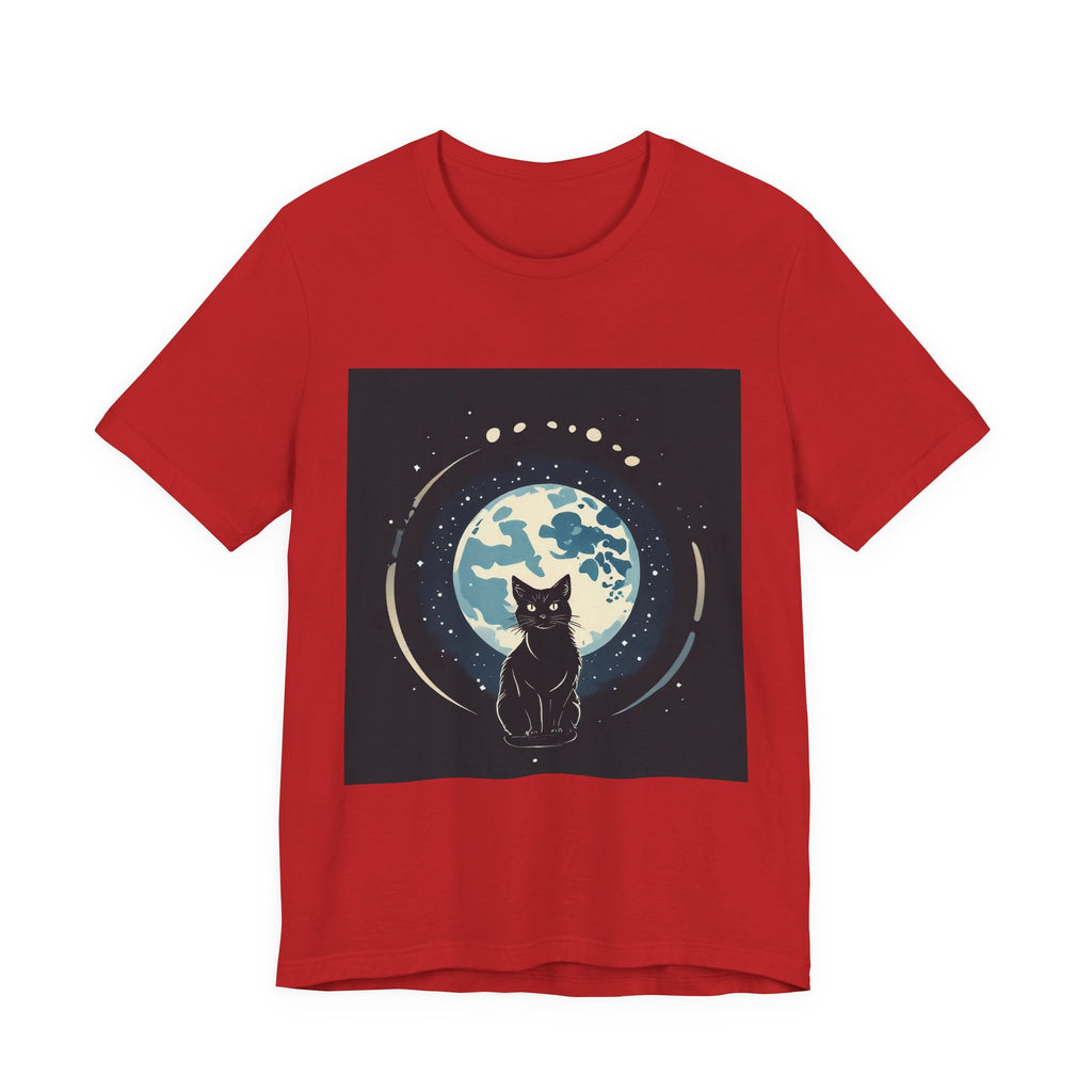 Moonlit Cat T‑Shirt — Black Cat Silhouette with Full Moon Graphic