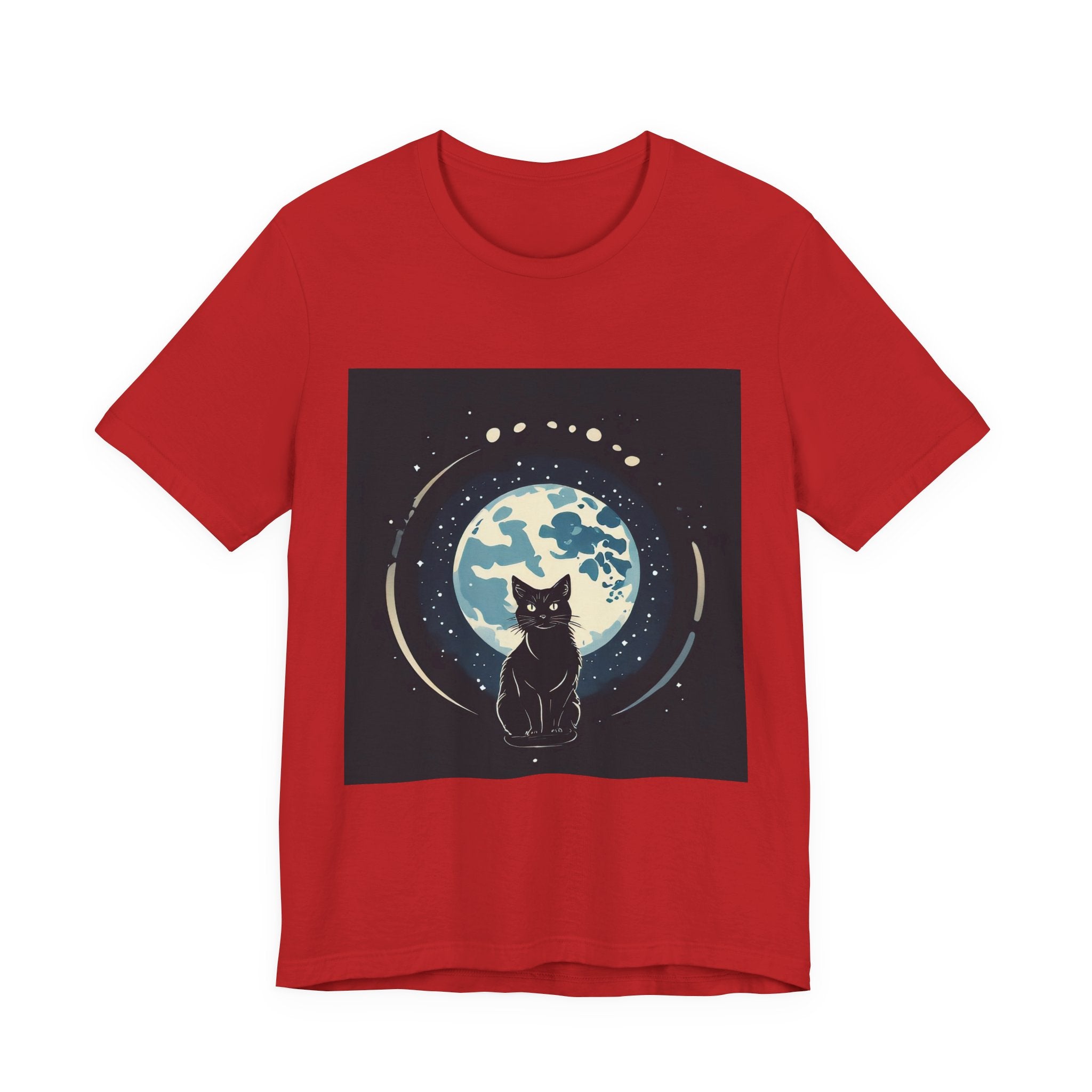 Moonlit Cat T‑Shirt — Black Cat Silhouette with Full Moon Graphic
