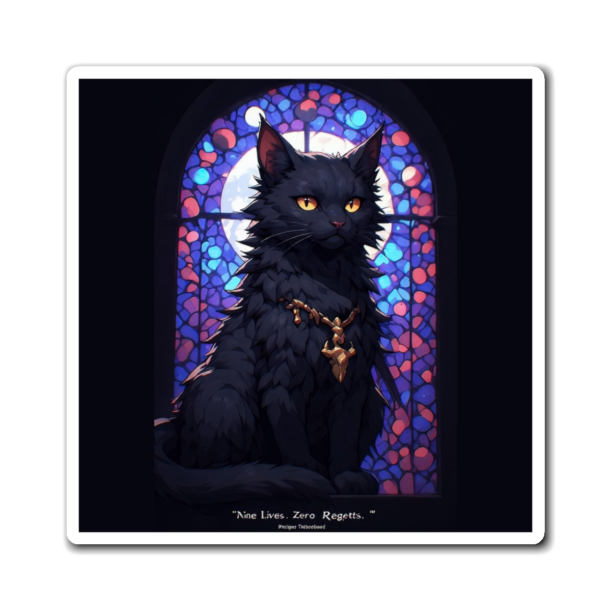 Black Cat Stained Glass Magnet — "Nine Lives, Zero Regrets" Decorative Fridge Magnet