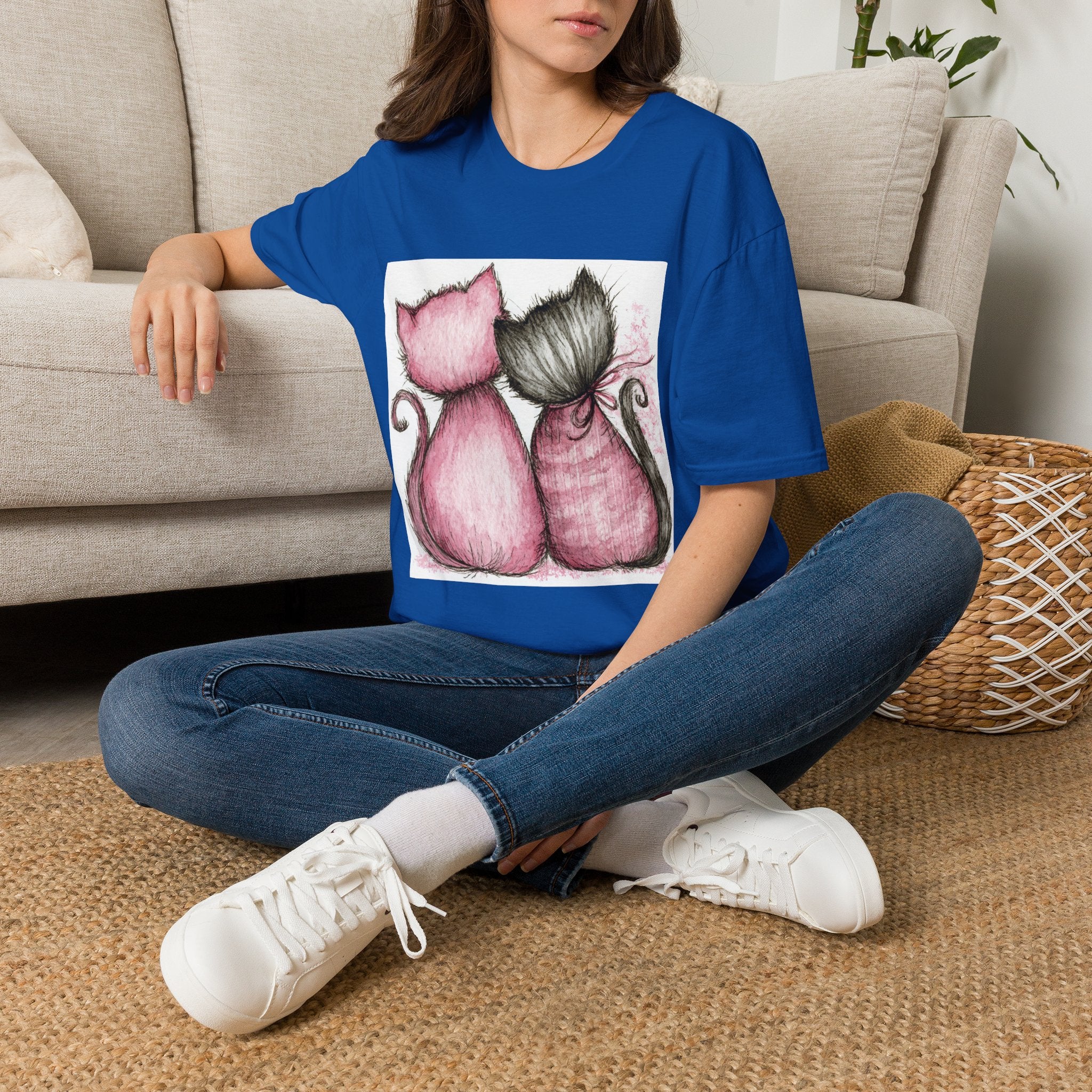 Sweetheart Cats T-Shirt — Pink & Gray Kitty Love Graphic Tee