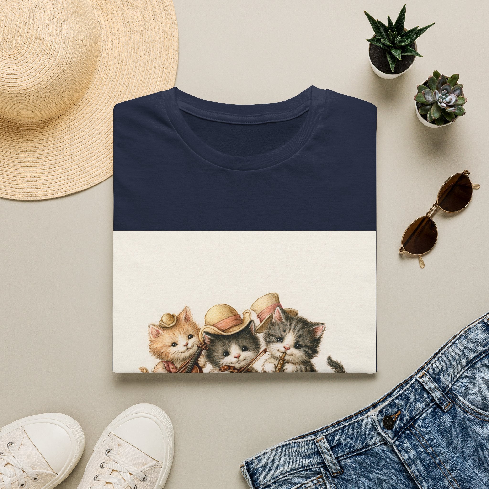 Cute Coffee Cats T‑Shirt — Wide‑Eyed Black & Ginger Kittens Graphic Tee