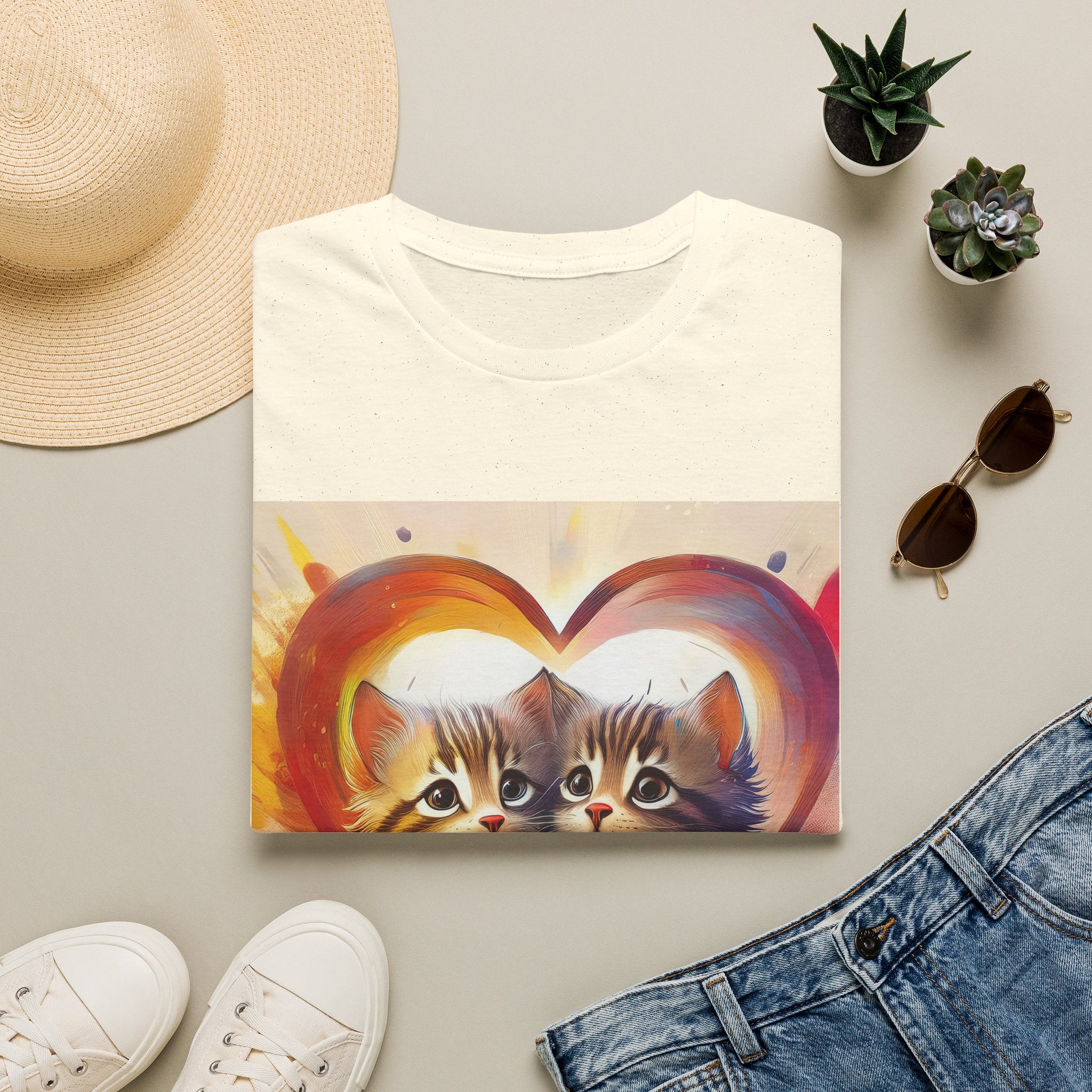 Cute Kittens Heart T-Shirt — Adorable Cat Love Graphic Tee