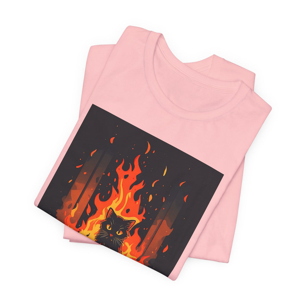Everything Is Fine Cat Tee — Funny Cat Shirt with Burning Flames Graphic