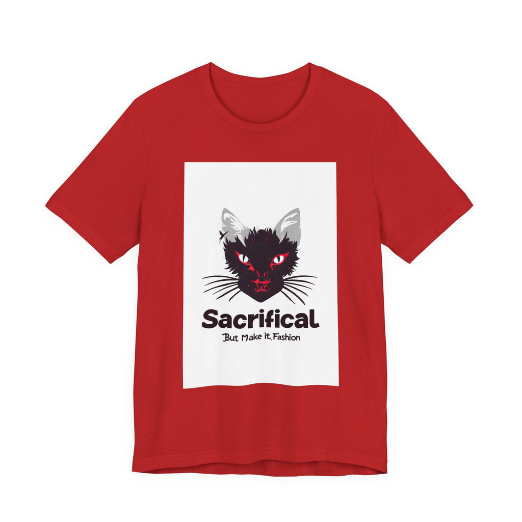 Sacrificial Cat T-Shirt — Red-Eyed Black Cat "Sacrificial" Graphic Tee