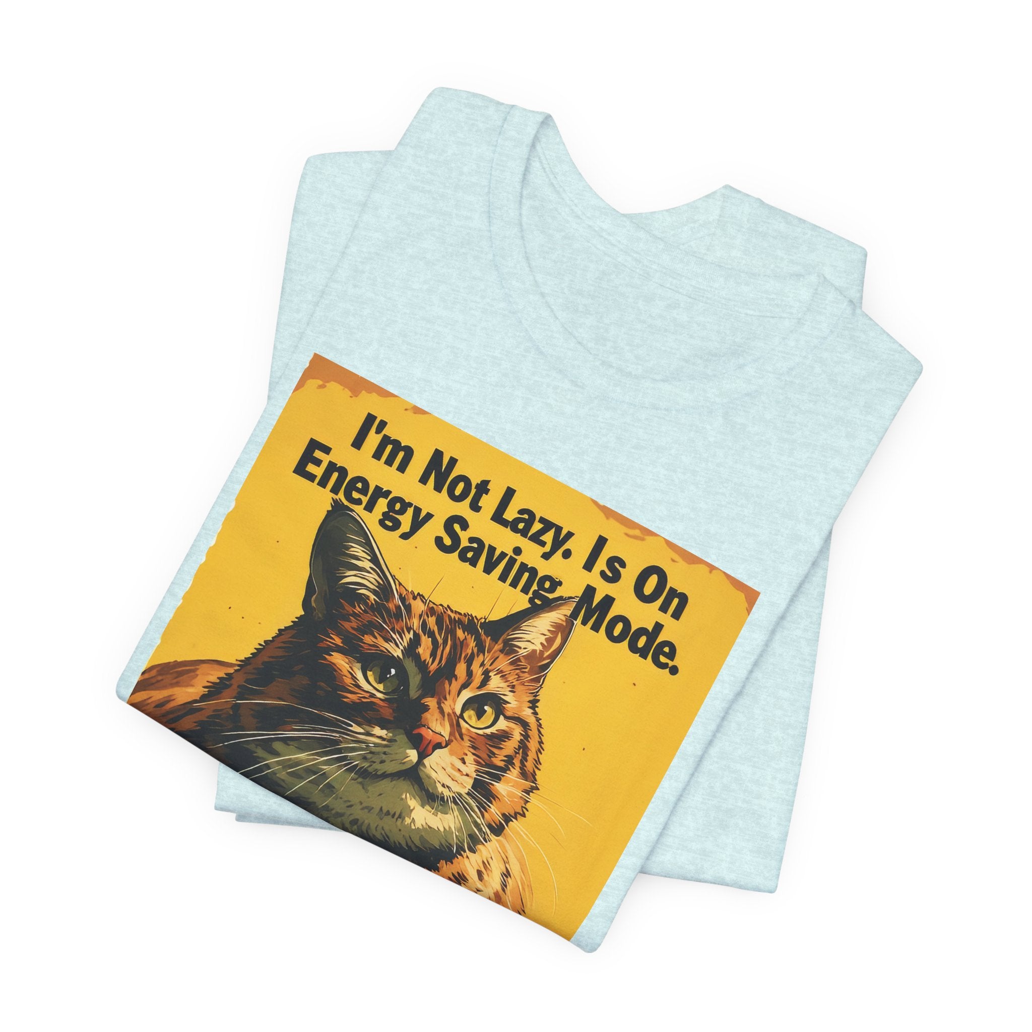Energy Saving Mode Cat T-Shirt – "I'm Not Lazy" Retro Cat Graphic Tee