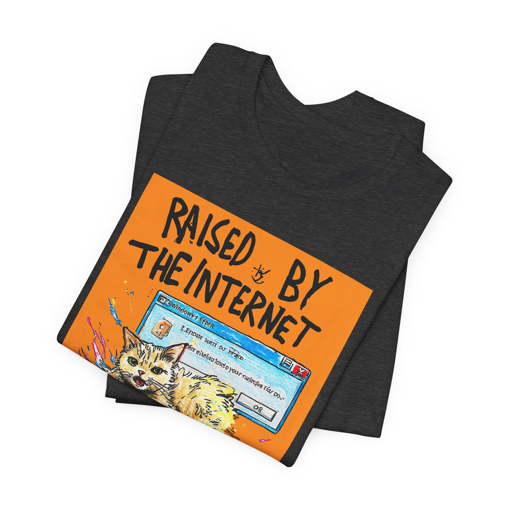 Raised By The Internet Tee — Graphic Cat Vintage Computer T‑Shirt