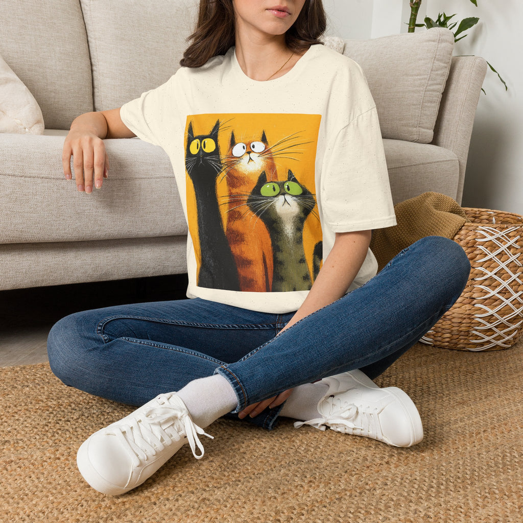 Cat Trio Graphic T-Shirt — Cute Whimsical Cats Art Tee