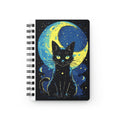 Moonlit Cat Spiral Notebook — Black Cat Journal with Crescent Moon Art