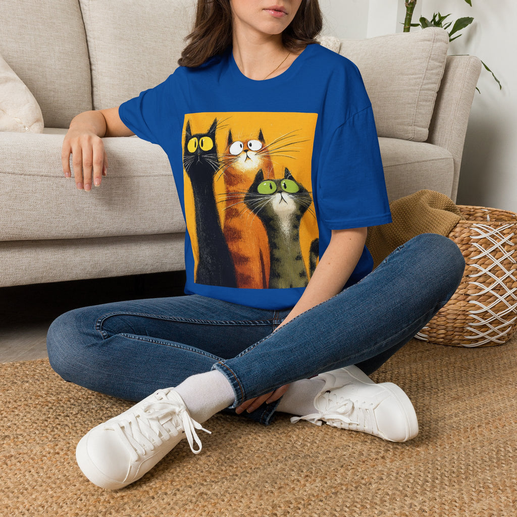 Cat Trio Graphic T-Shirt — Cute Whimsical Cats Art Tee