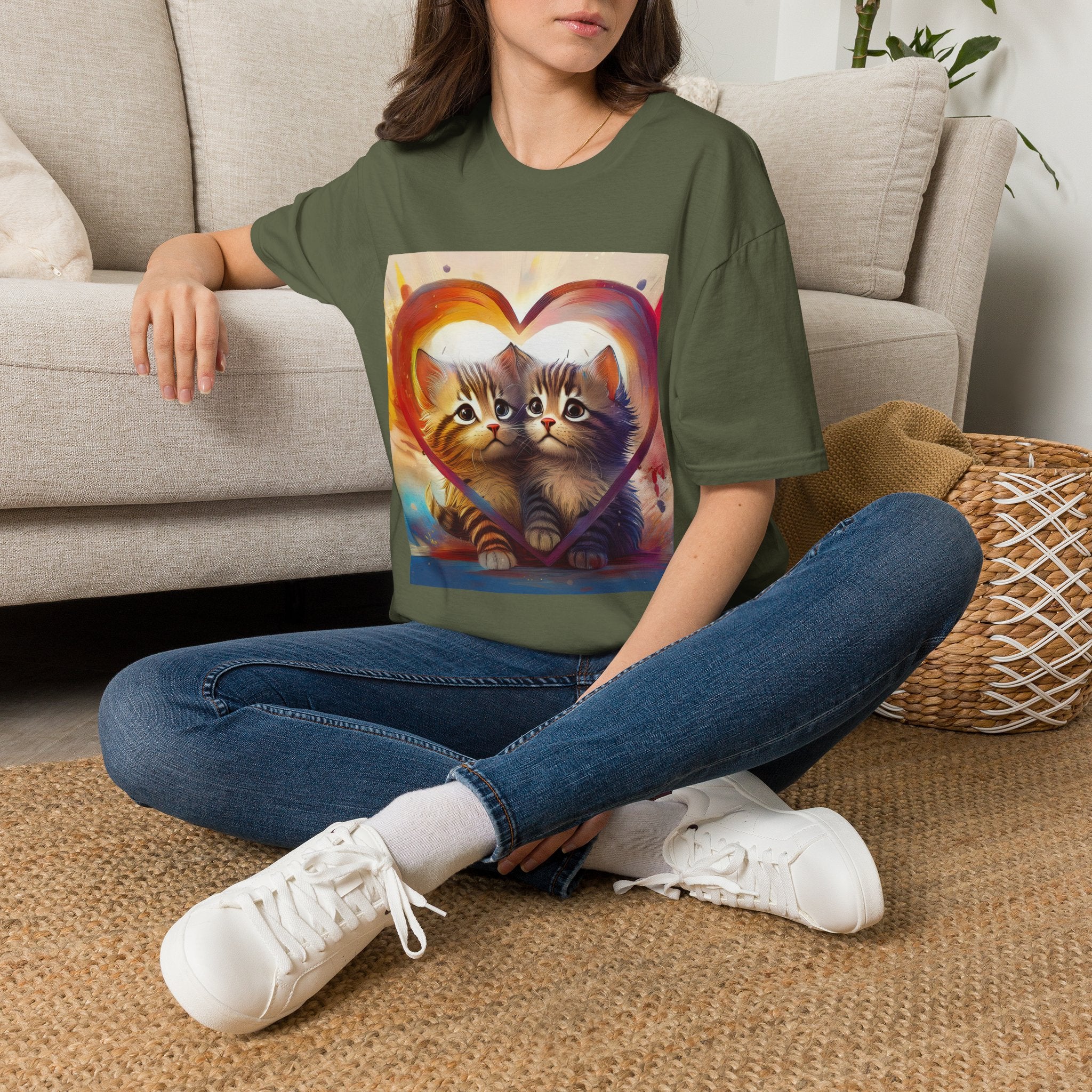 Cute Kittens Heart T-Shirt — Adorable Cat Love Graphic Tee