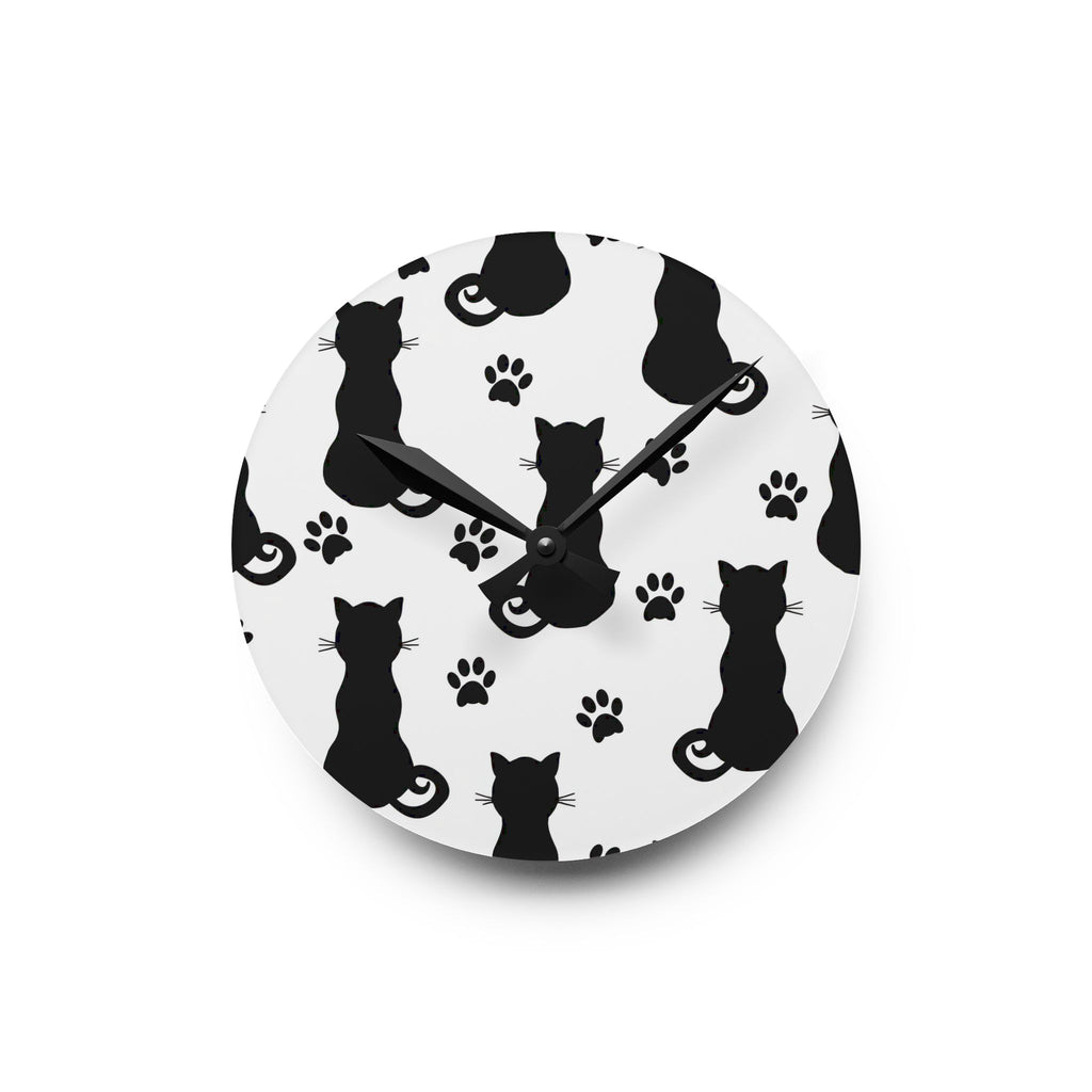Black Cat Silhouette Acrylic Wall Clock – Modern Cat Lover Home Décor