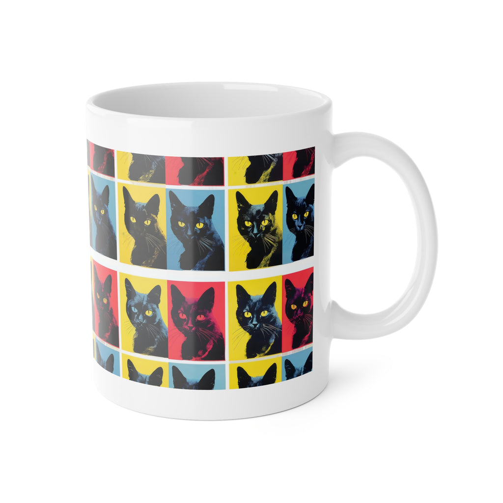 Pop Art Black Cat Mug — Colorful Retro Cat Coffee Cup, 11oz Ceramic