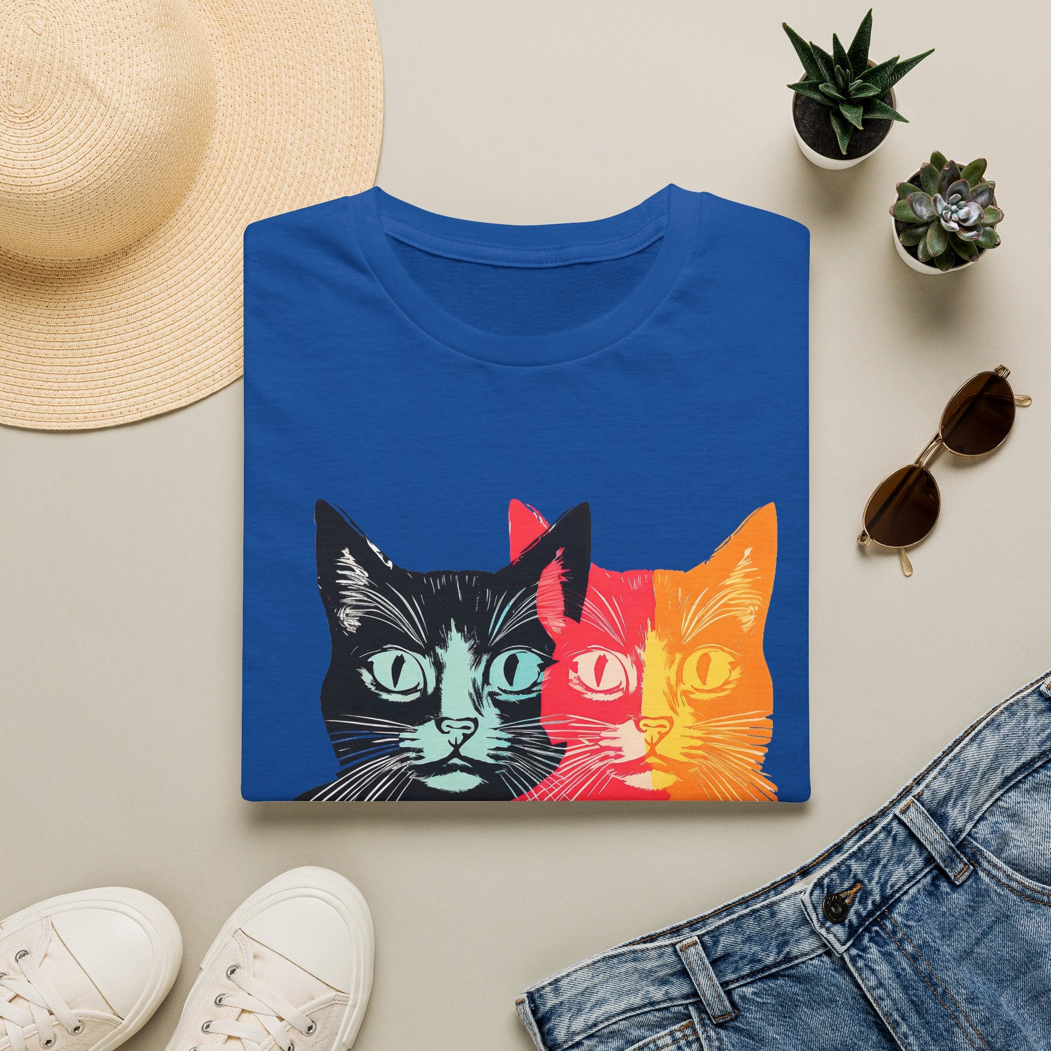Cat Trio Pop Art T-Shirt — Colorful Retro Feline Graphic Tee