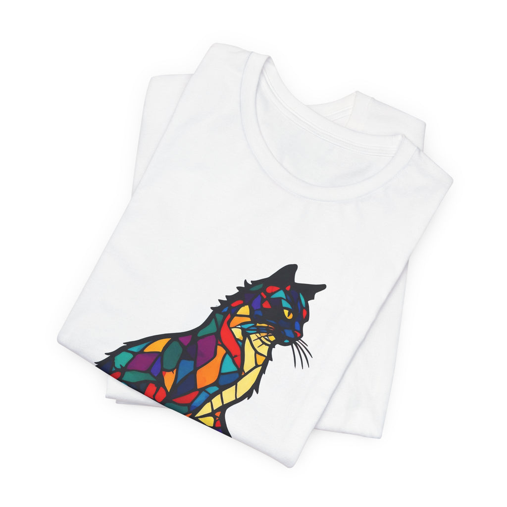 Stained Glass Cat T-Shirt — Colorful Mosaic Feline Tee