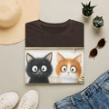 Cute Coffee Cats T‑Shirt — Wide‑Eyed Black & Ginger Kittens Graphic Tee
