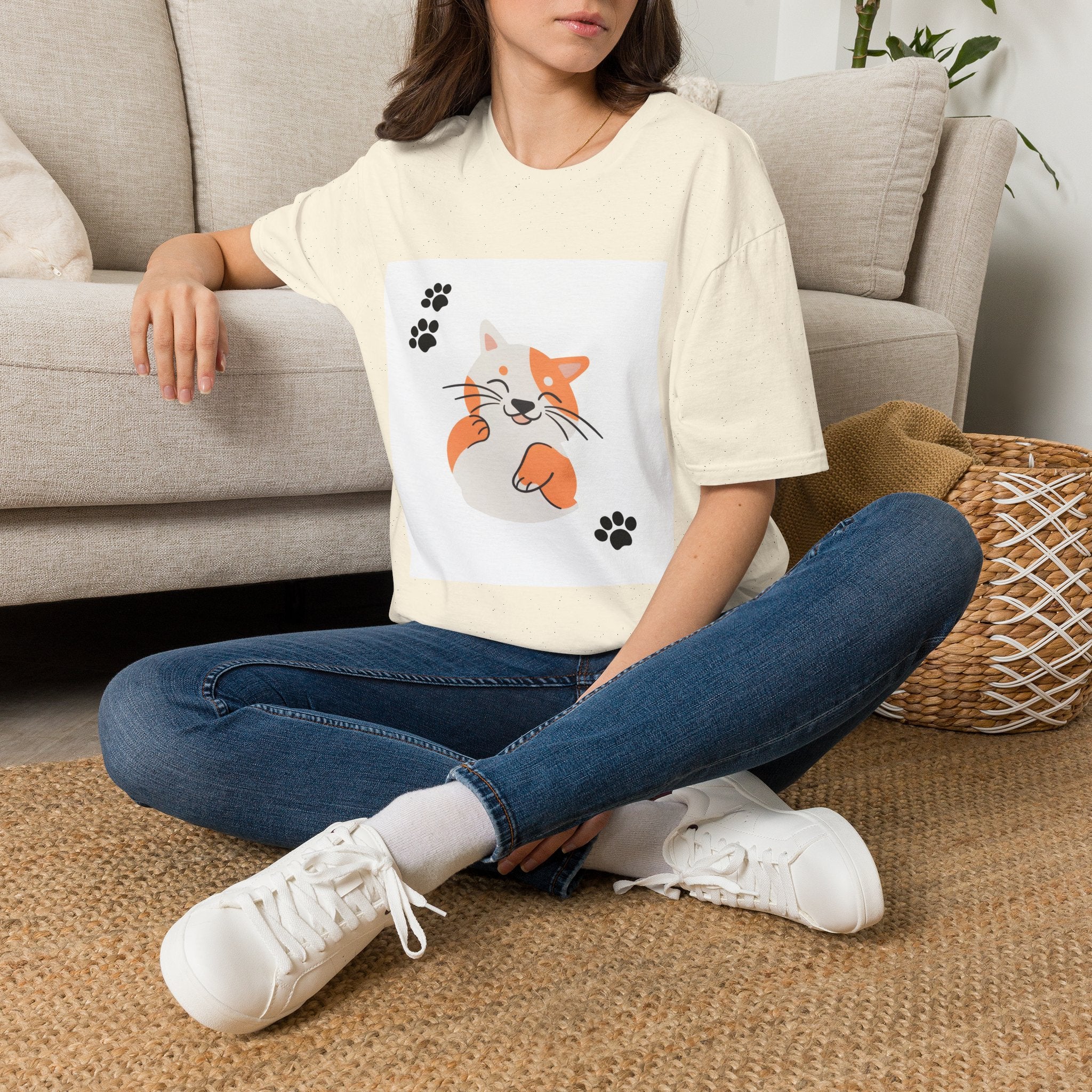 Cute Ginger Cat Paw T-Shirt — Playful Cat Graphic Tee