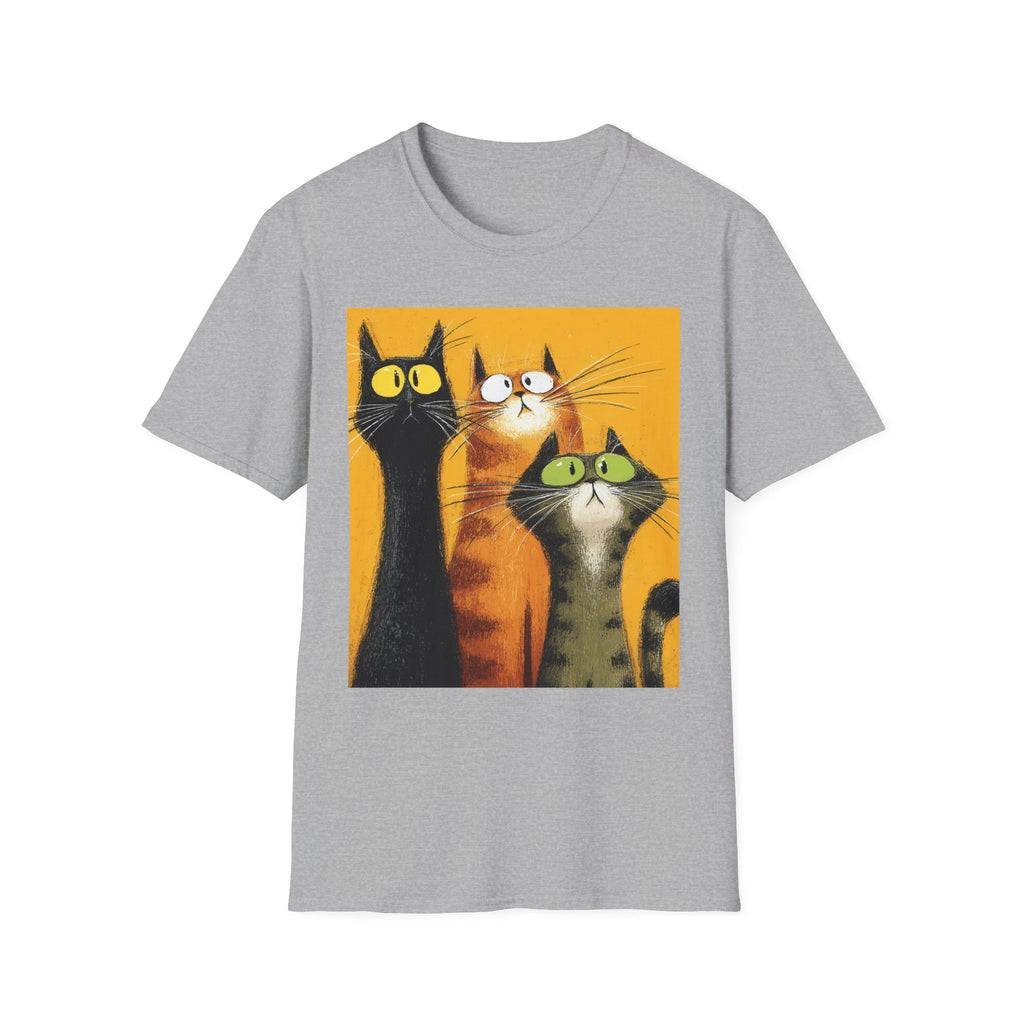 Cat Trio Graphic T-Shirt — Cute Whimsical Cats Art Tee